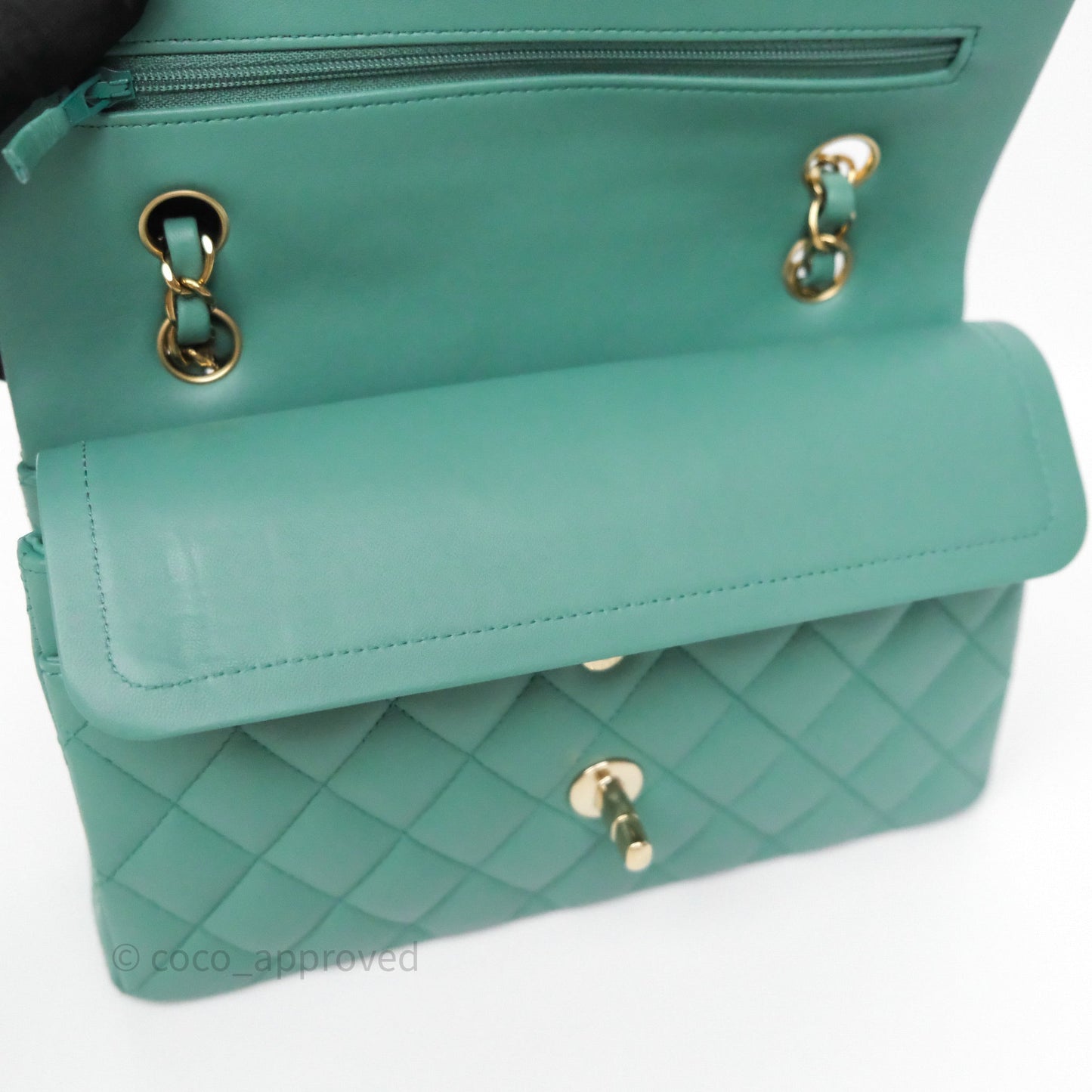 Chanel Small Classic Flap Quilted Green Lambskin Gold Hardware