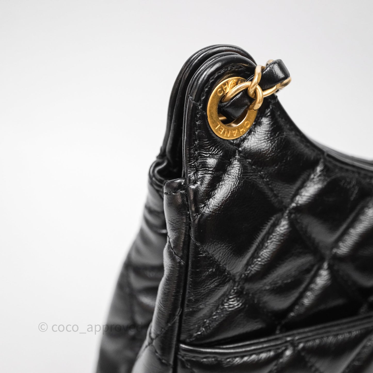 Chanel Medium Wavy CC Hobo Black Shiny Crumpled Calfskin Aged Gold Hardware