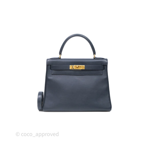 Hermes Kelly 28 Retourne Bleu Nuit 2Z Gold Hardware