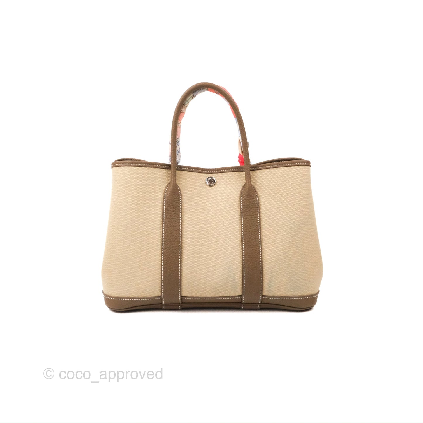 Hermes Garden Party 30 Beton 8L/Etoupe 18 Canvas Negonda With Twilly