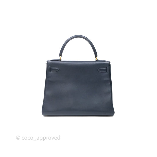 Hermes Kelly 28 Retourne Bleu Nuit 2Z Gold Hardware