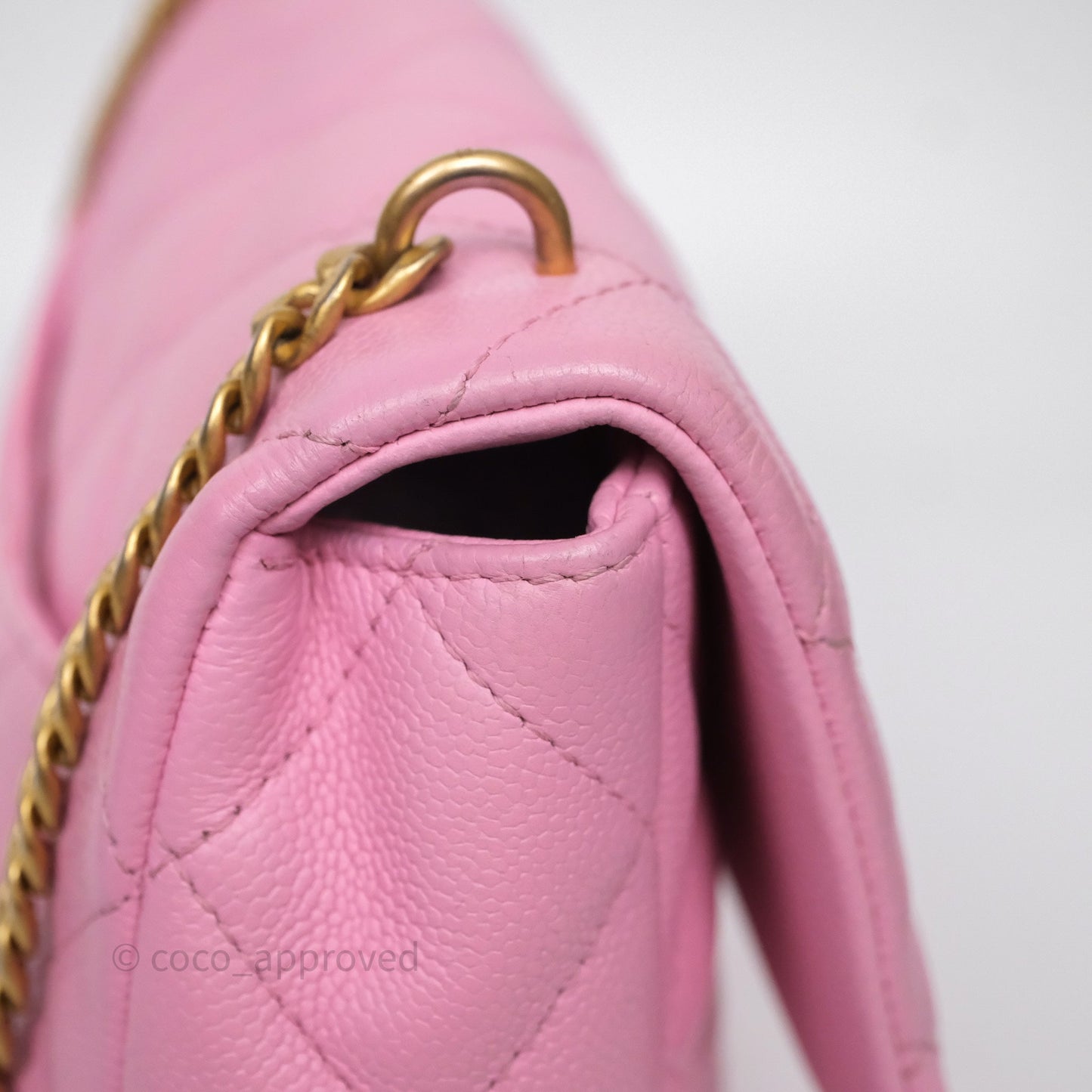 Chanel Large Flap Bag Heart Adjustable Chain Pink Caviar Aged Gold Hardware
