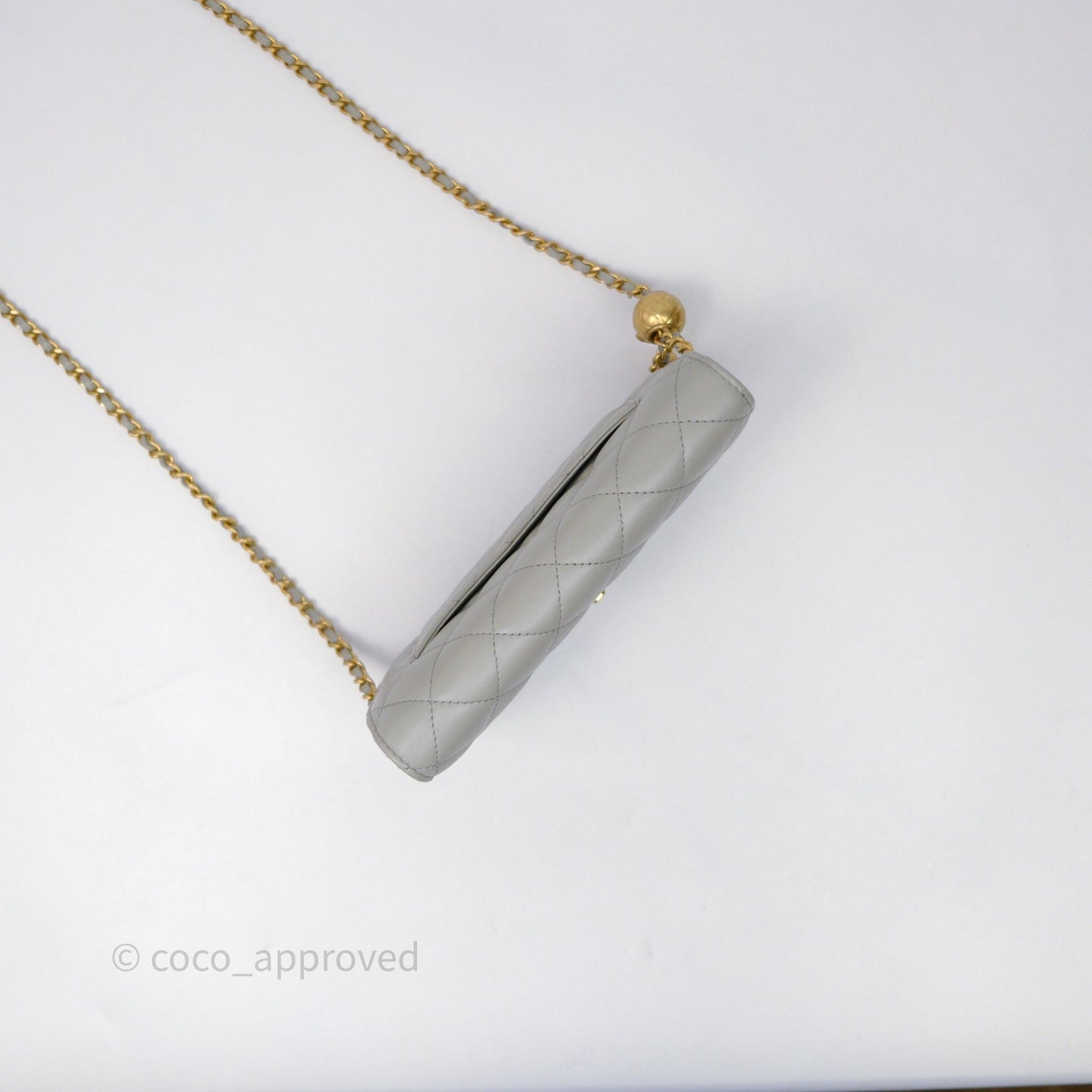 Chanel Quilted Pearl Crush Wallet on Chain WOC Grey Lambskin Aged Gold Hardware