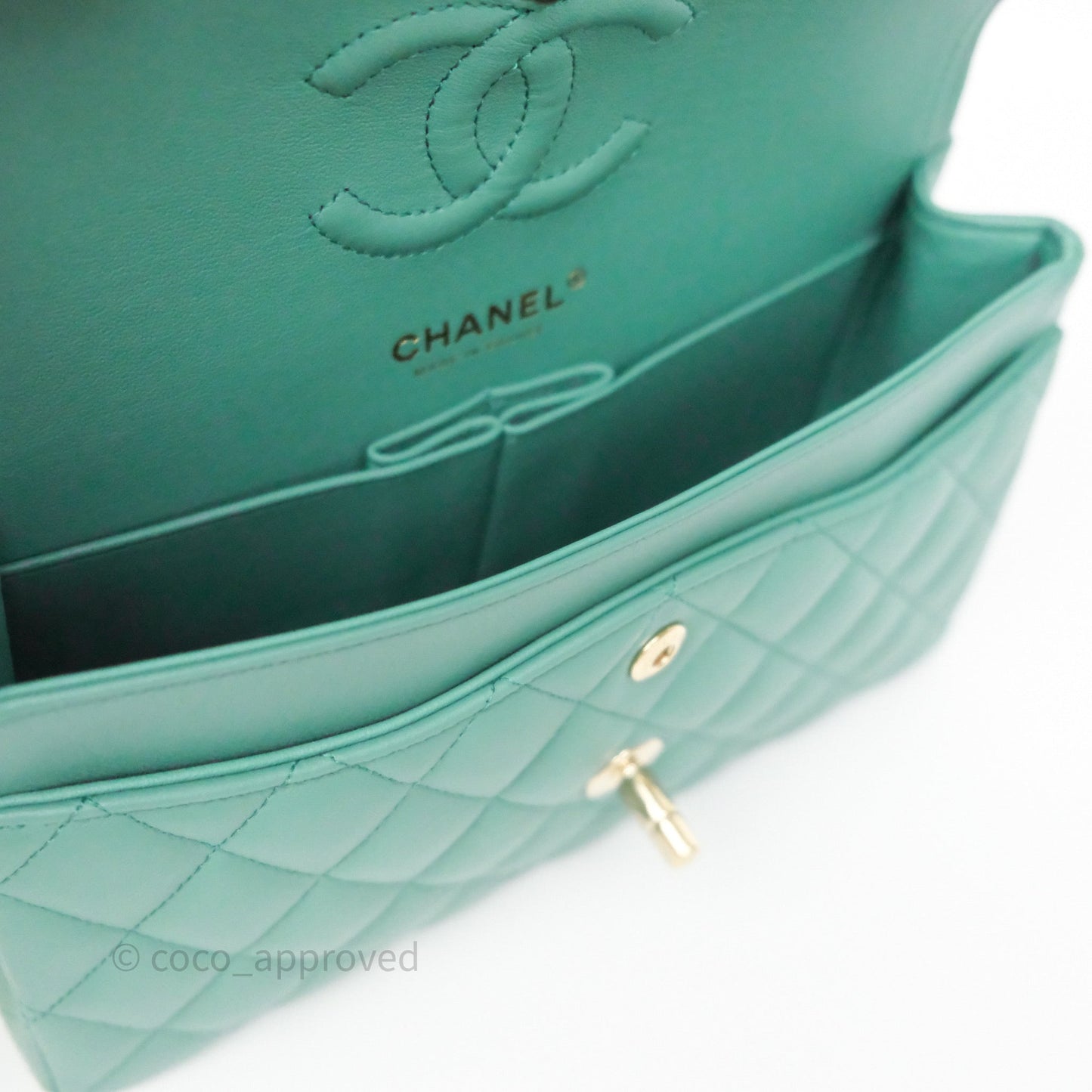 Chanel Small Classic Flap Quilted Green Lambskin Gold Hardware