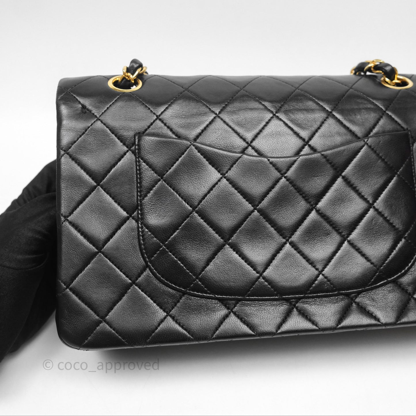 Chanel Classic Vintage Double Flap M/L Black Lambskin 24K Gold Hardware