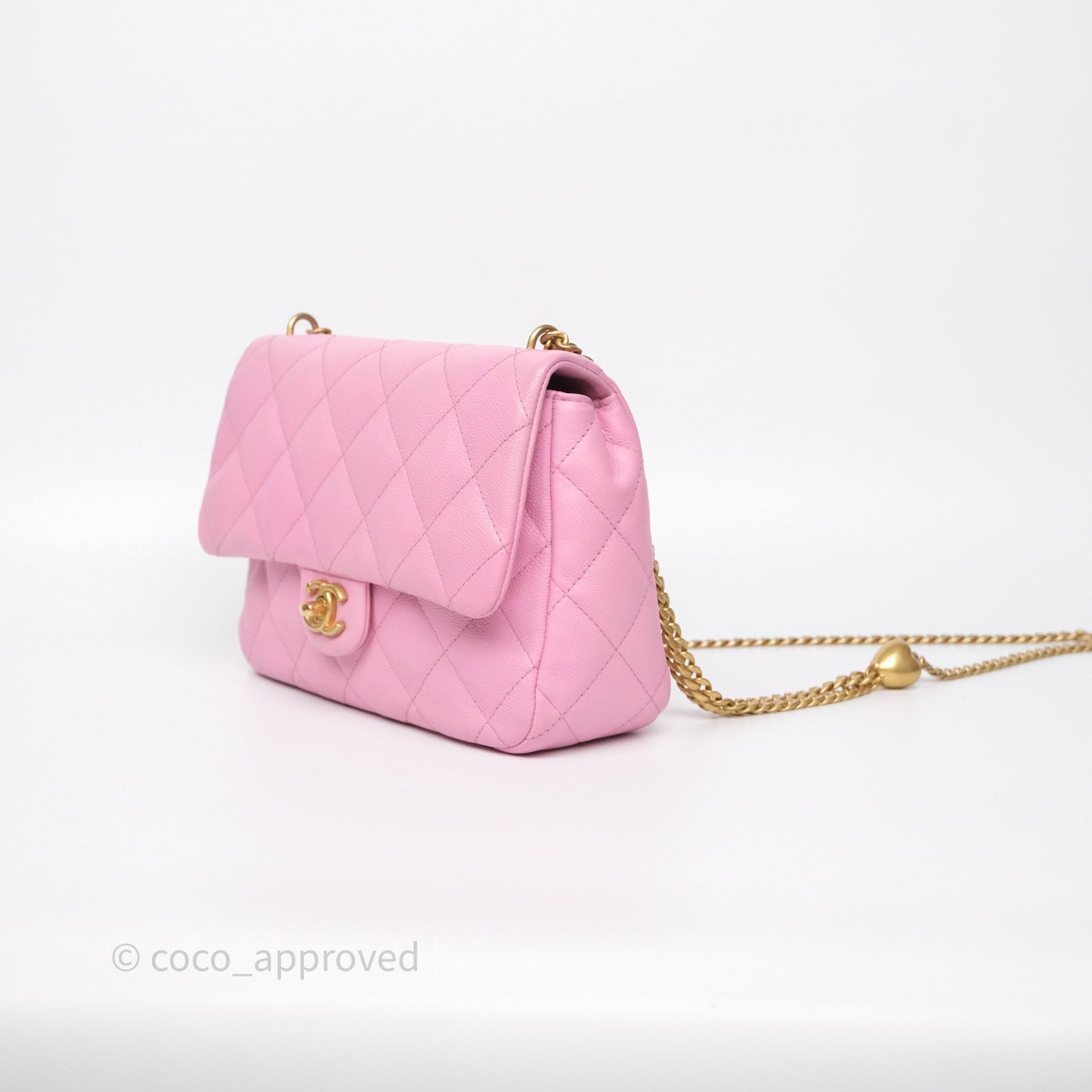 Chanel Large Flap Bag Heart Adjustable Chain Pink Caviar Aged Gold Hardware