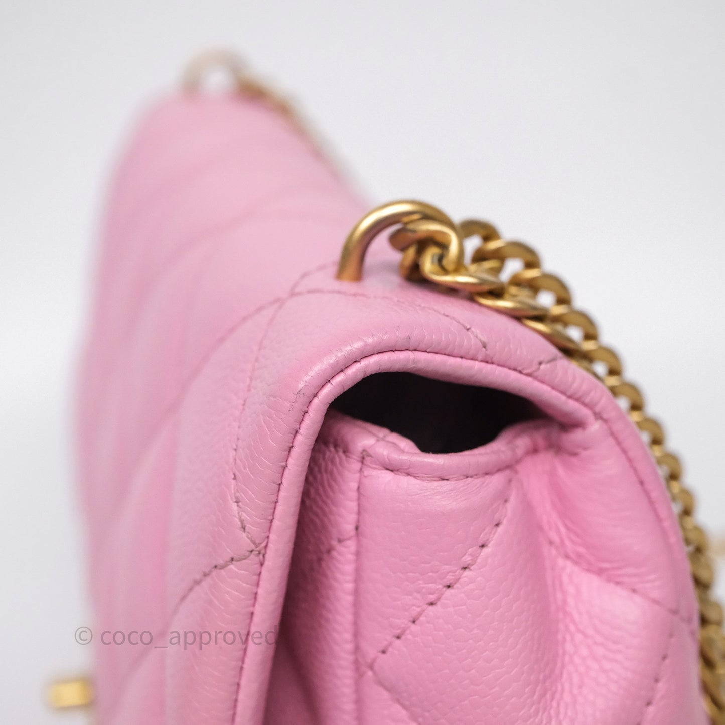 Chanel Large Flap Bag Heart Adjustable Chain Pink Caviar Aged Gold Hardware