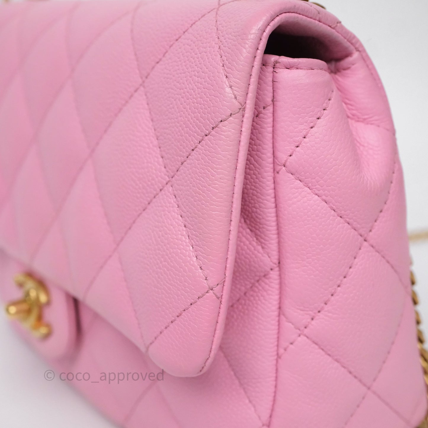 Chanel Large Flap Bag Heart Adjustable Chain Pink Caviar Aged Gold Hardware