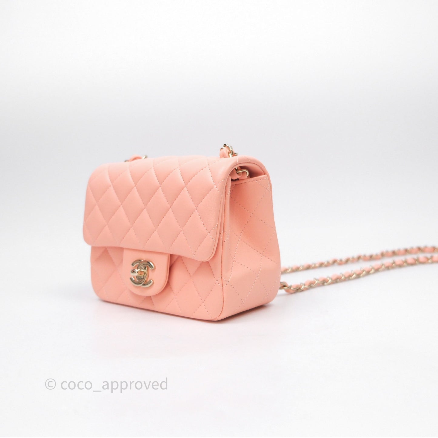 Chanel Mini Square Quilted Peach Lambskin Gold Hardware