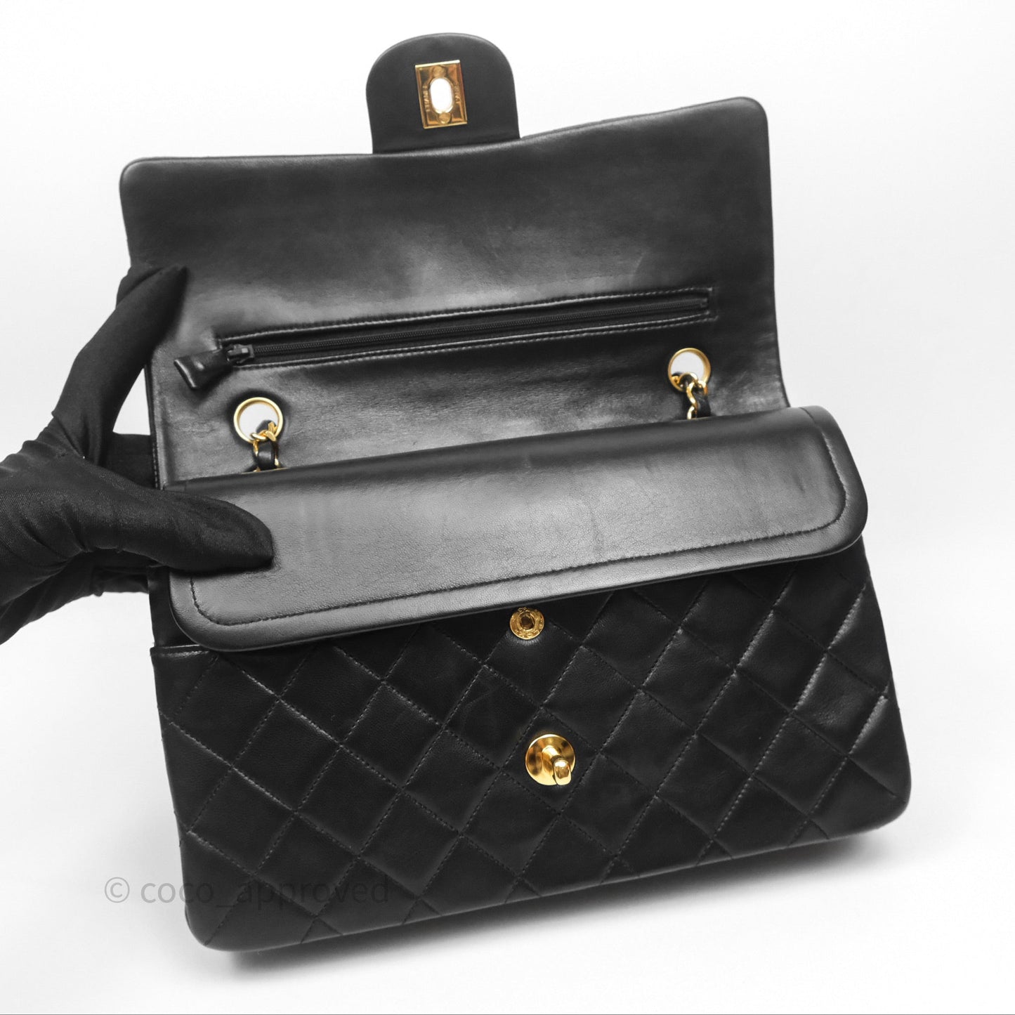 Chanel Classic Vintage Double Flap M/L Black Lambskin 24K Gold Hardware