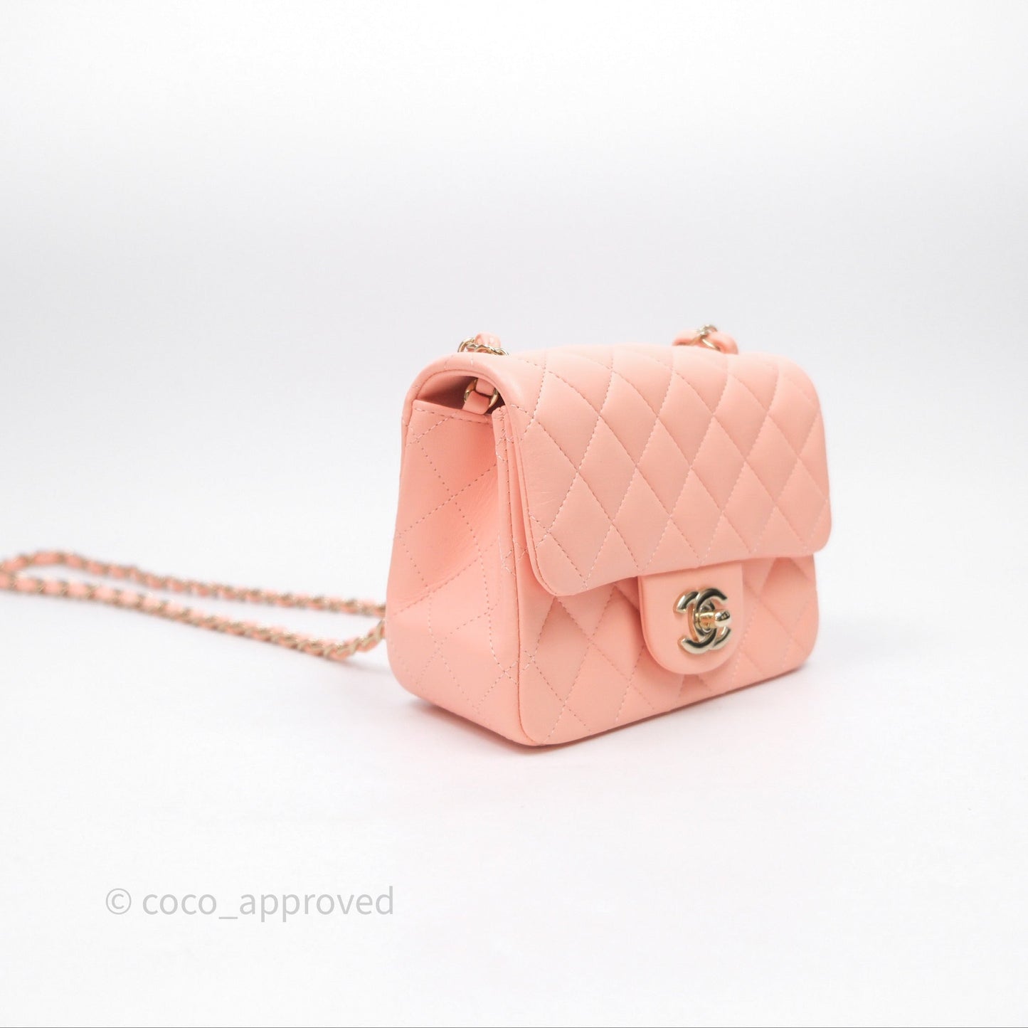Chanel Mini Square Quilted Peach Lambskin Gold Hardware