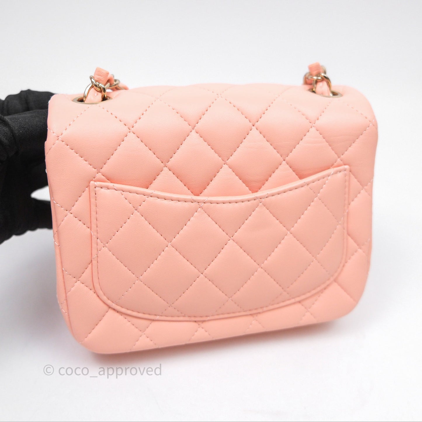 Chanel Mini Square Quilted Peach Lambskin Gold Hardware