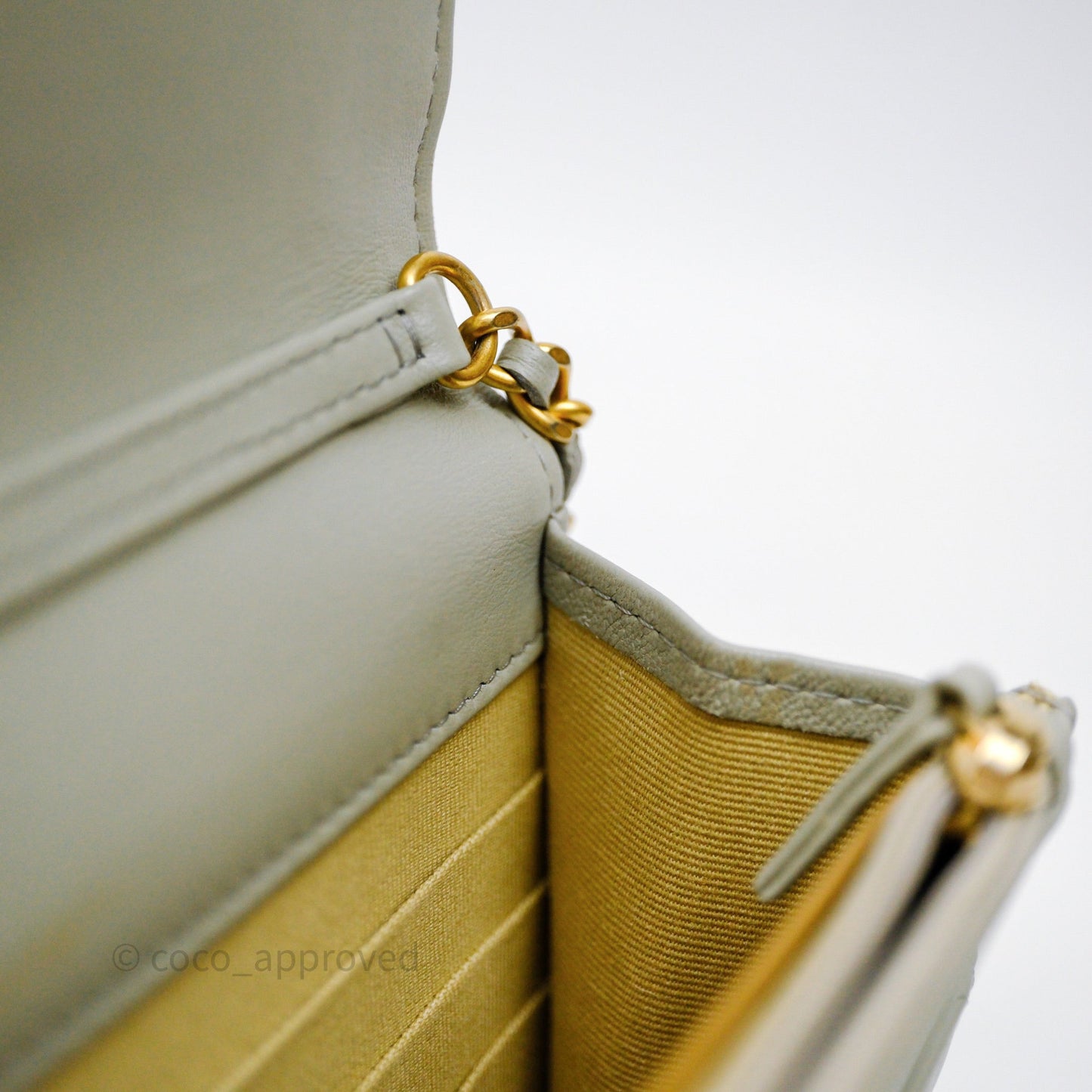 Chanel Quilted Pearl Crush Wallet on Chain WOC Grey Lambskin Aged Gold Hardware