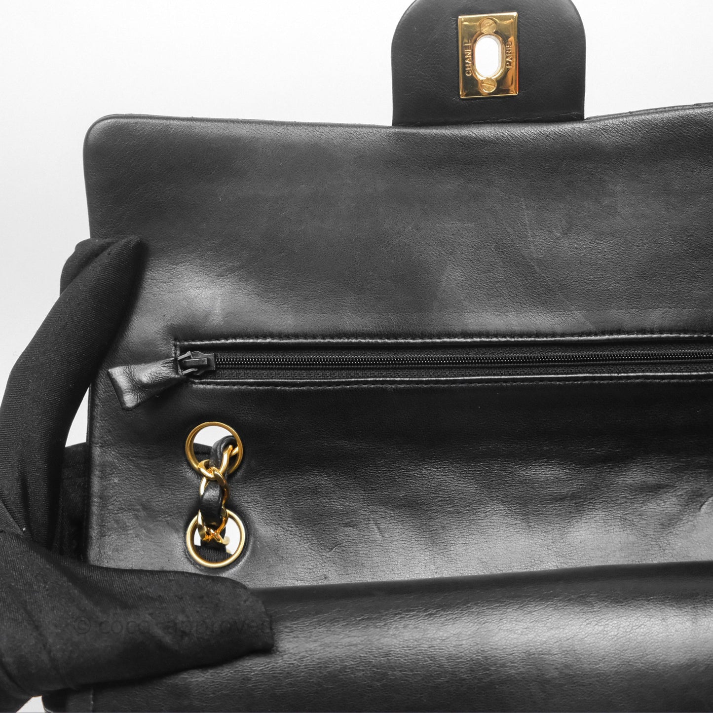 Chanel Classic Vintage Double Flap M/L Black Lambskin 24K Gold Hardware