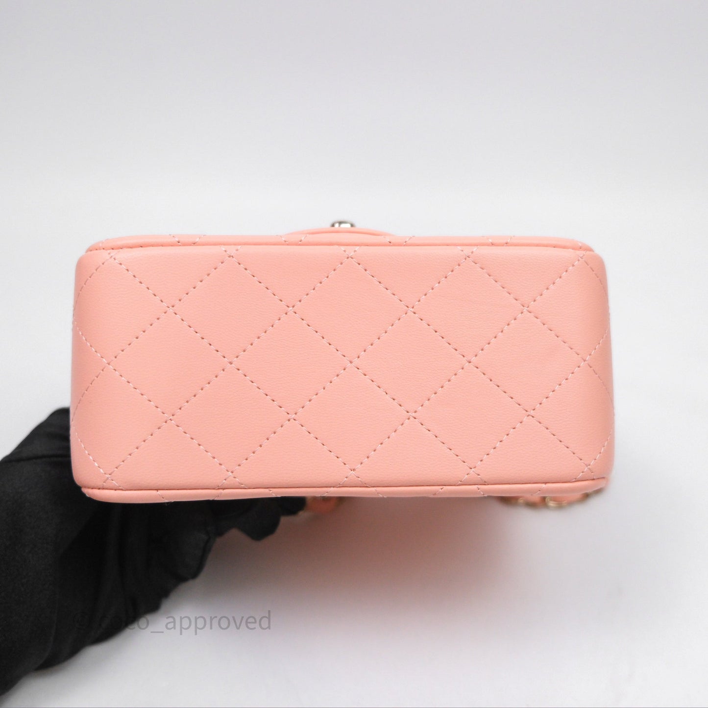 Chanel Mini Square Quilted Peach Lambskin Gold Hardware