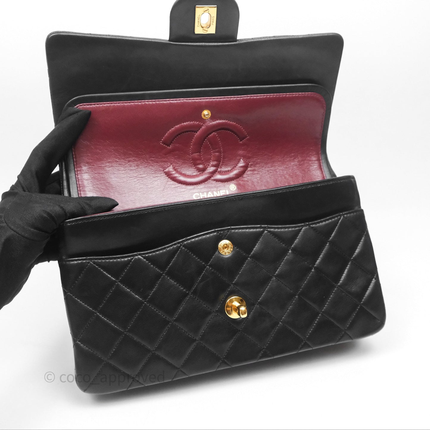 Chanel Classic Vintage Double Flap M/L Black Lambskin 24K Gold Hardware