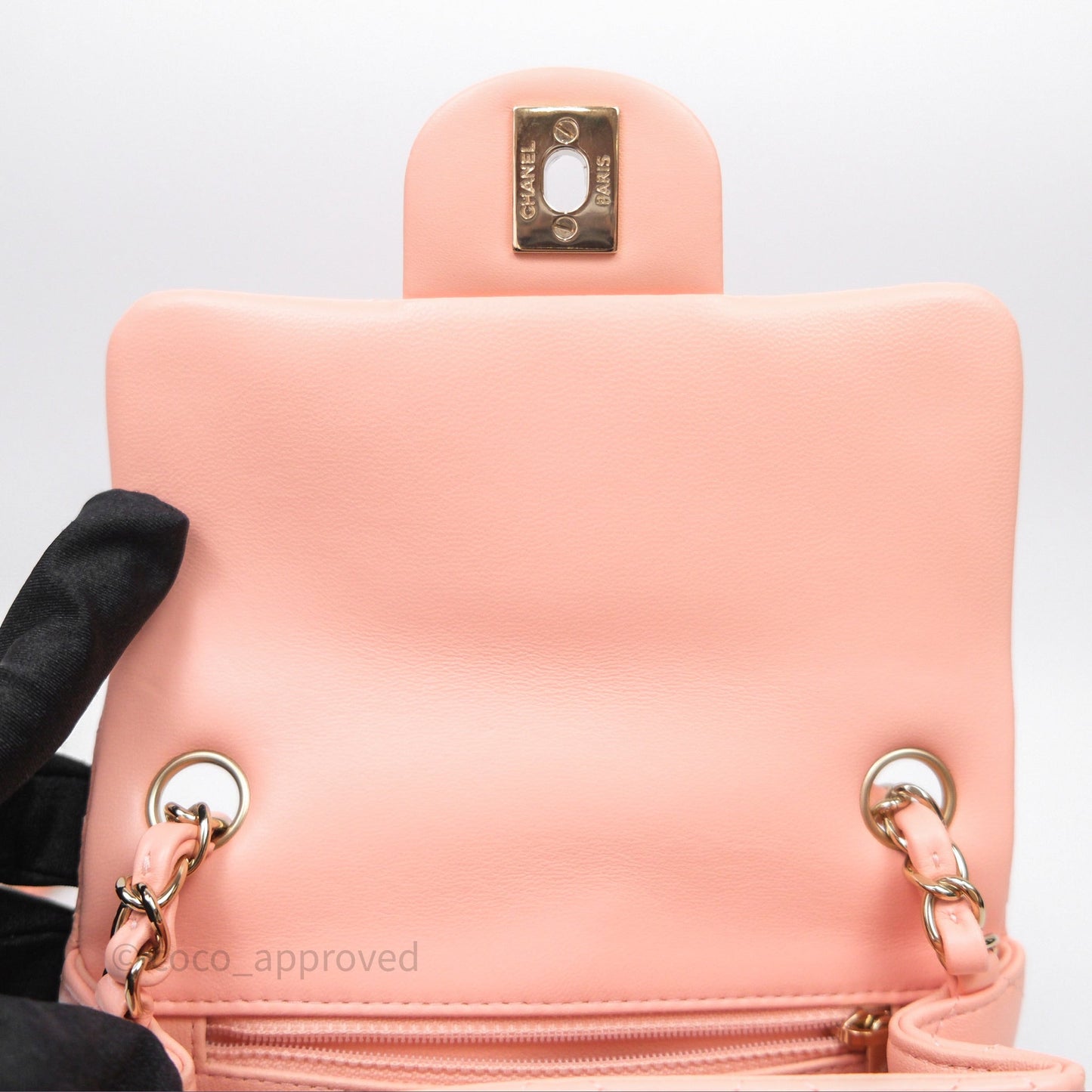Chanel Mini Square Quilted Peach Lambskin Gold Hardware