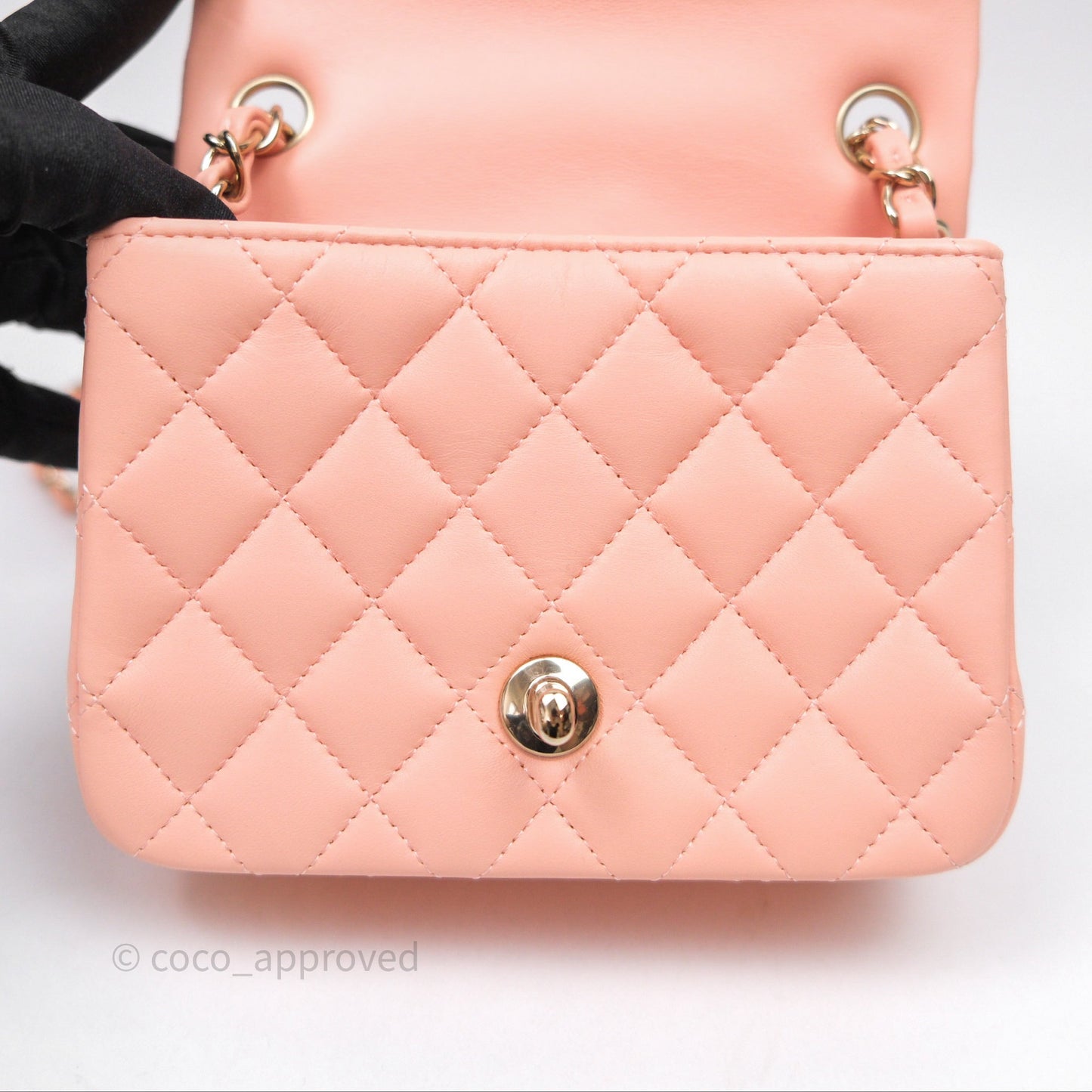 Chanel Mini Square Quilted Peach Lambskin Gold Hardware