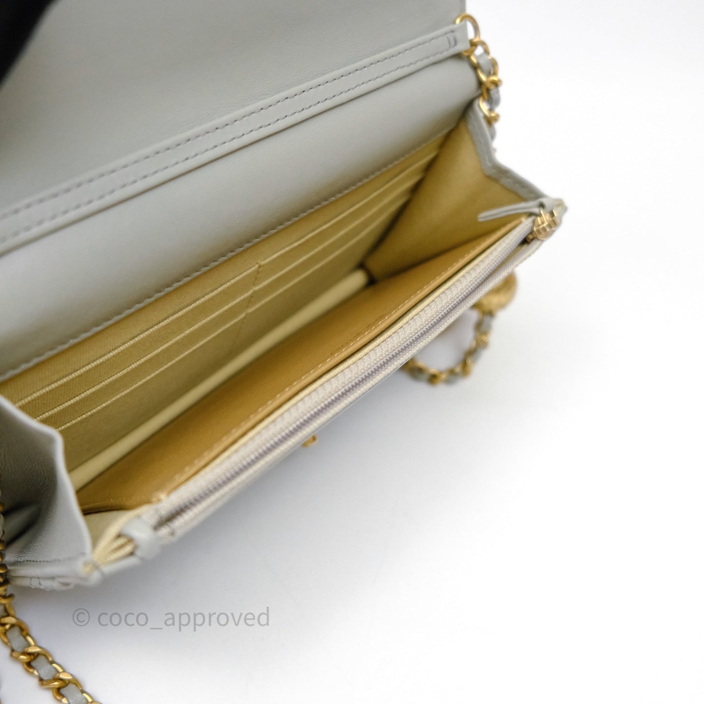 Chanel Quilted Pearl Crush Wallet on Chain WOC Grey Lambskin Aged Gold Hardware