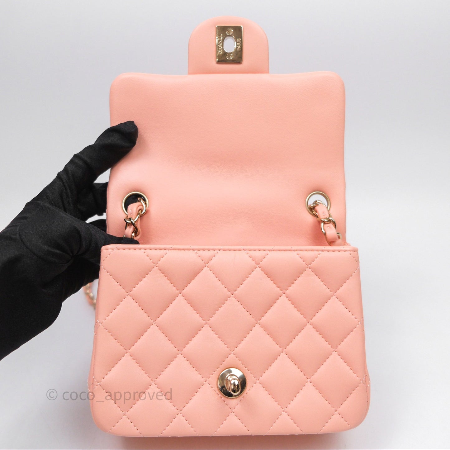 Chanel Mini Square Quilted Peach Lambskin Gold Hardware