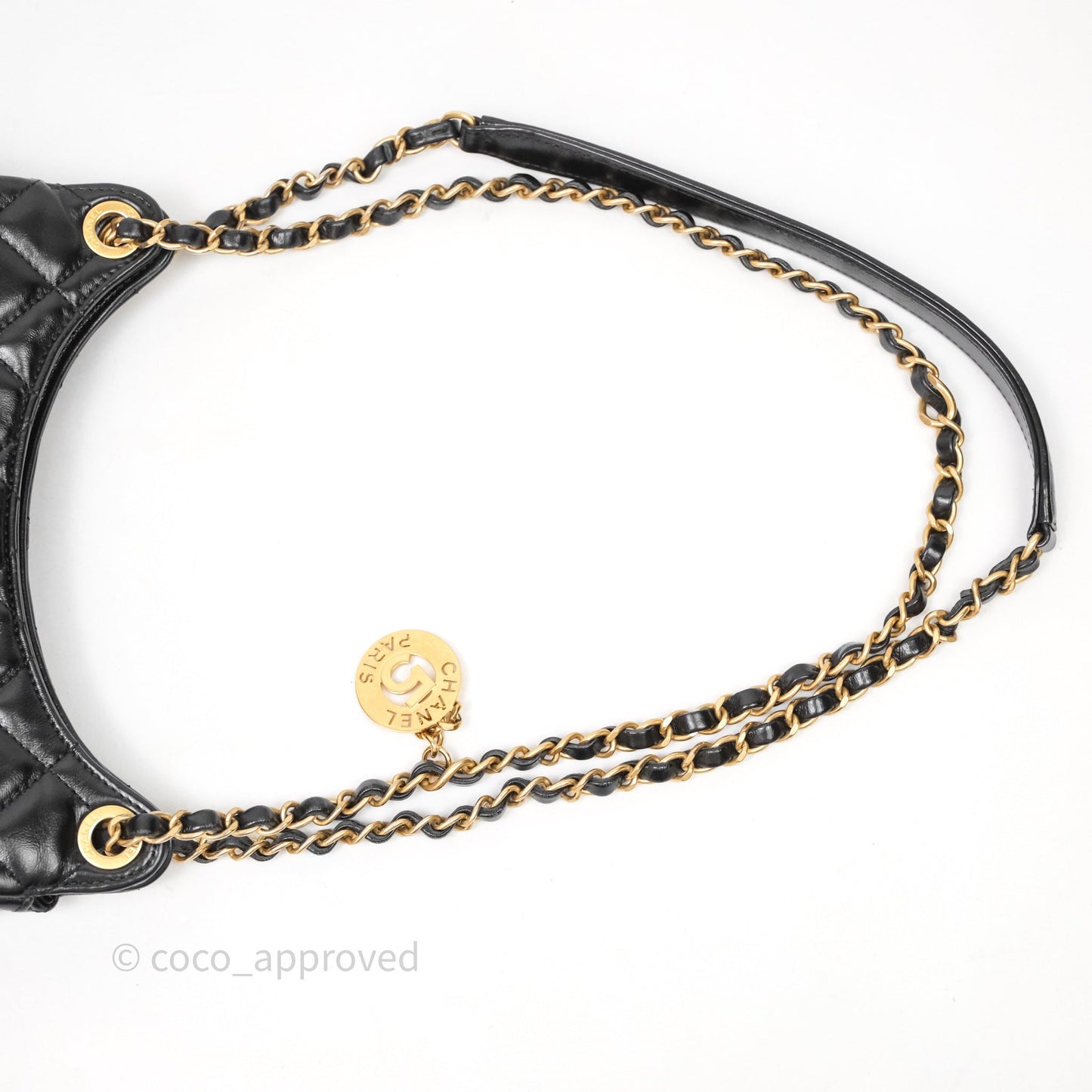Chanel Medium Wavy CC Hobo Black Shiny Crumpled Calfskin Aged Gold Hardware