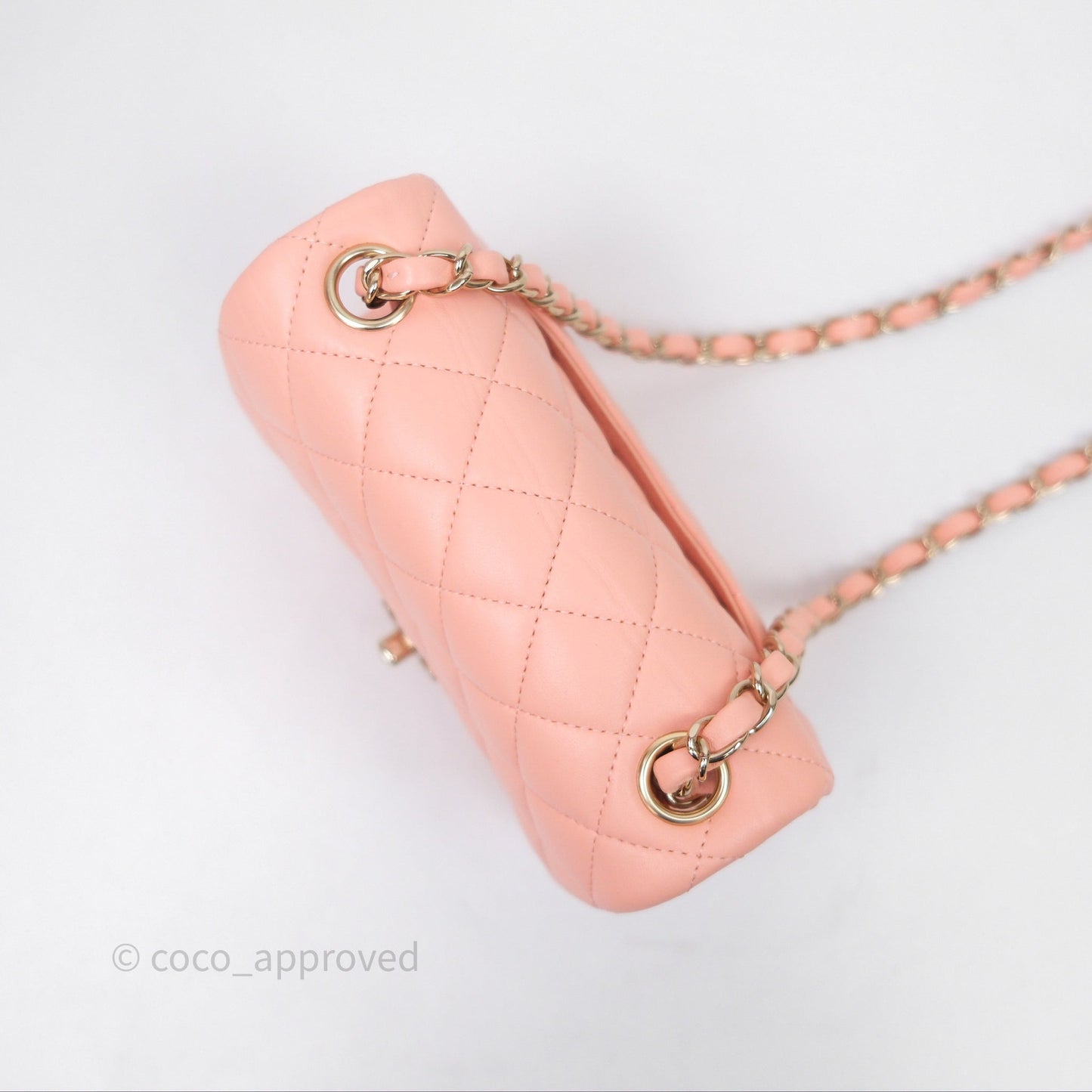 Chanel Mini Square Quilted Peach Lambskin Gold Hardware