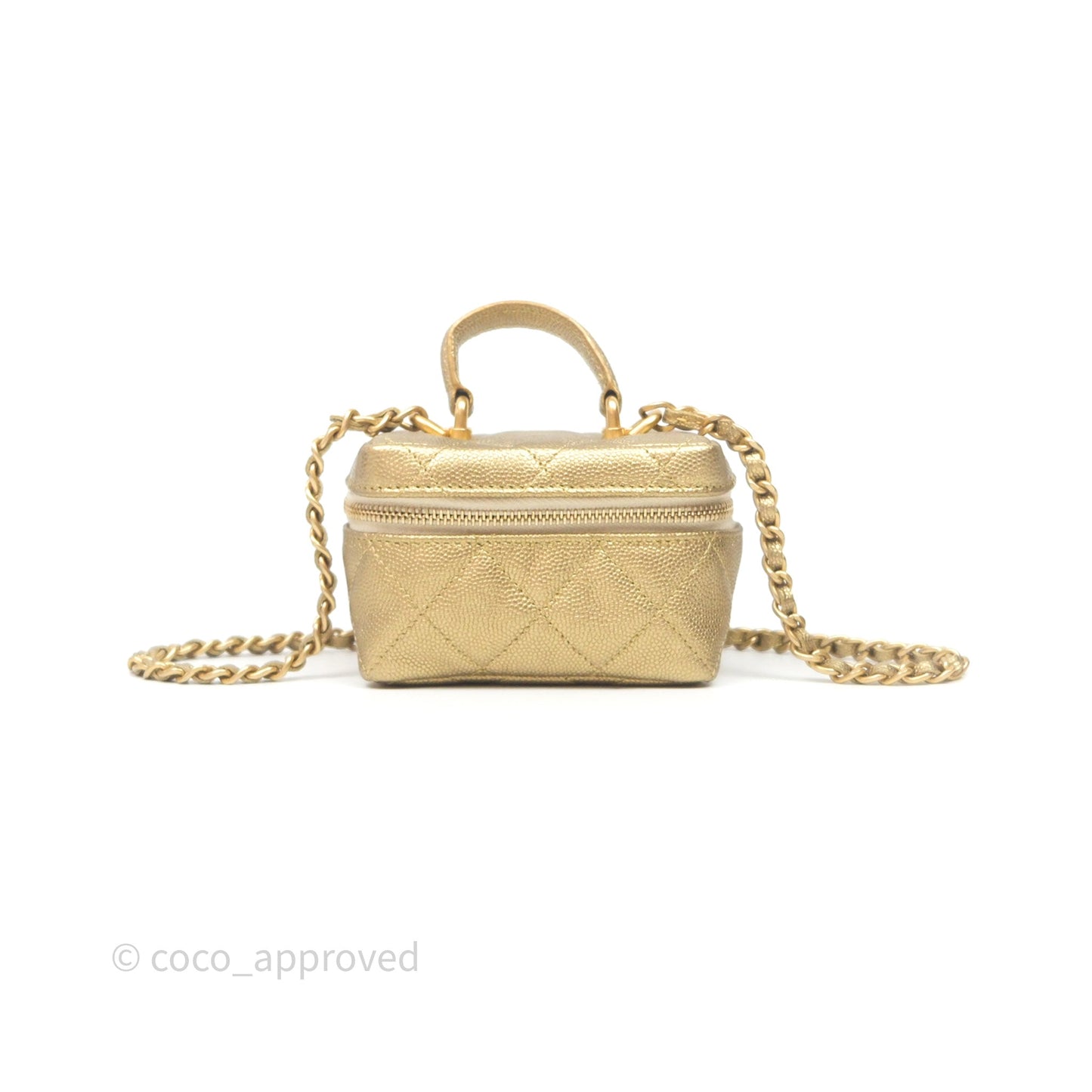 Chanel Quilted Mini Top Handle Vanity With Chain Gold Caviar Brushed Gold Hardware