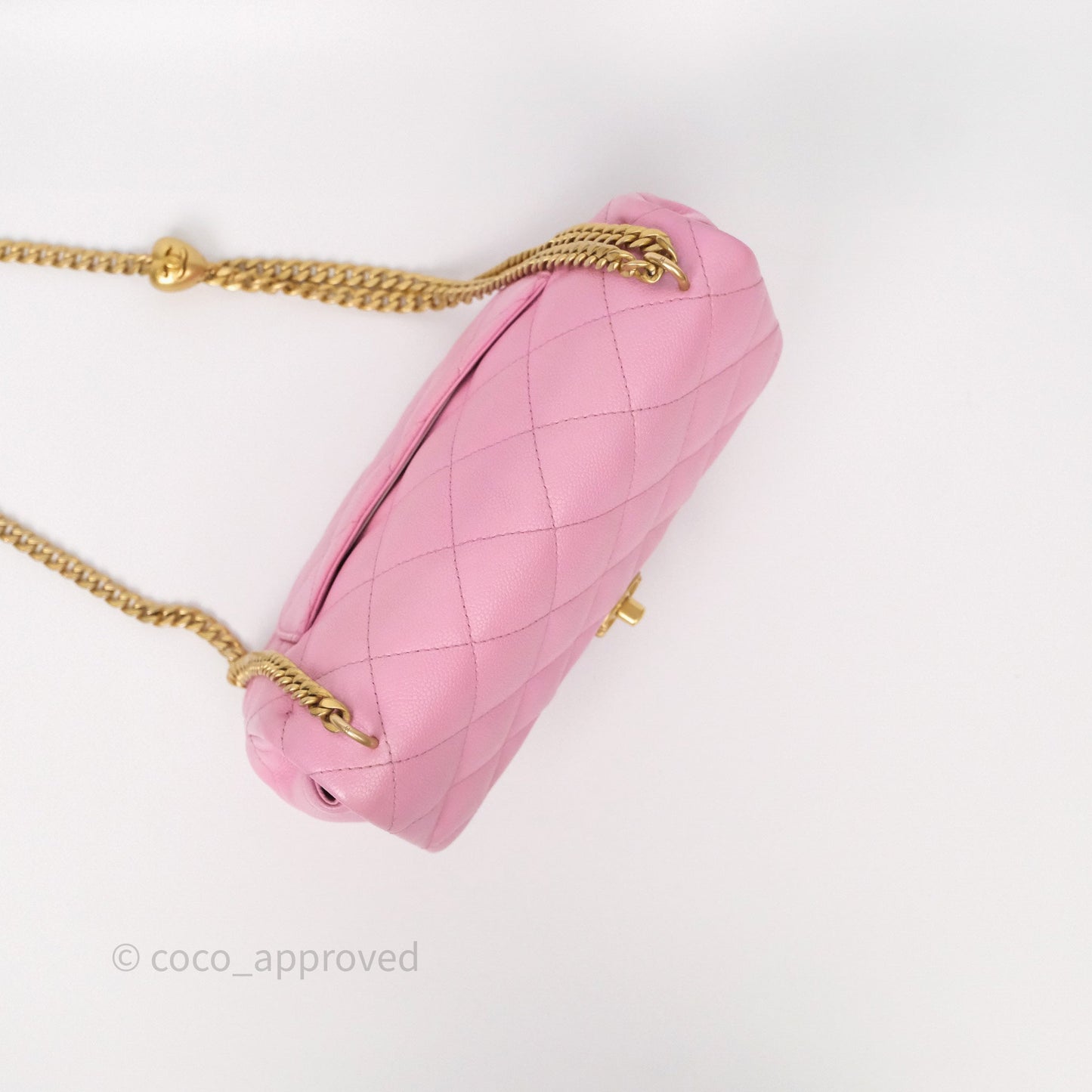 Chanel Large Flap Bag Heart Adjustable Chain Pink Caviar Aged Gold Hardware