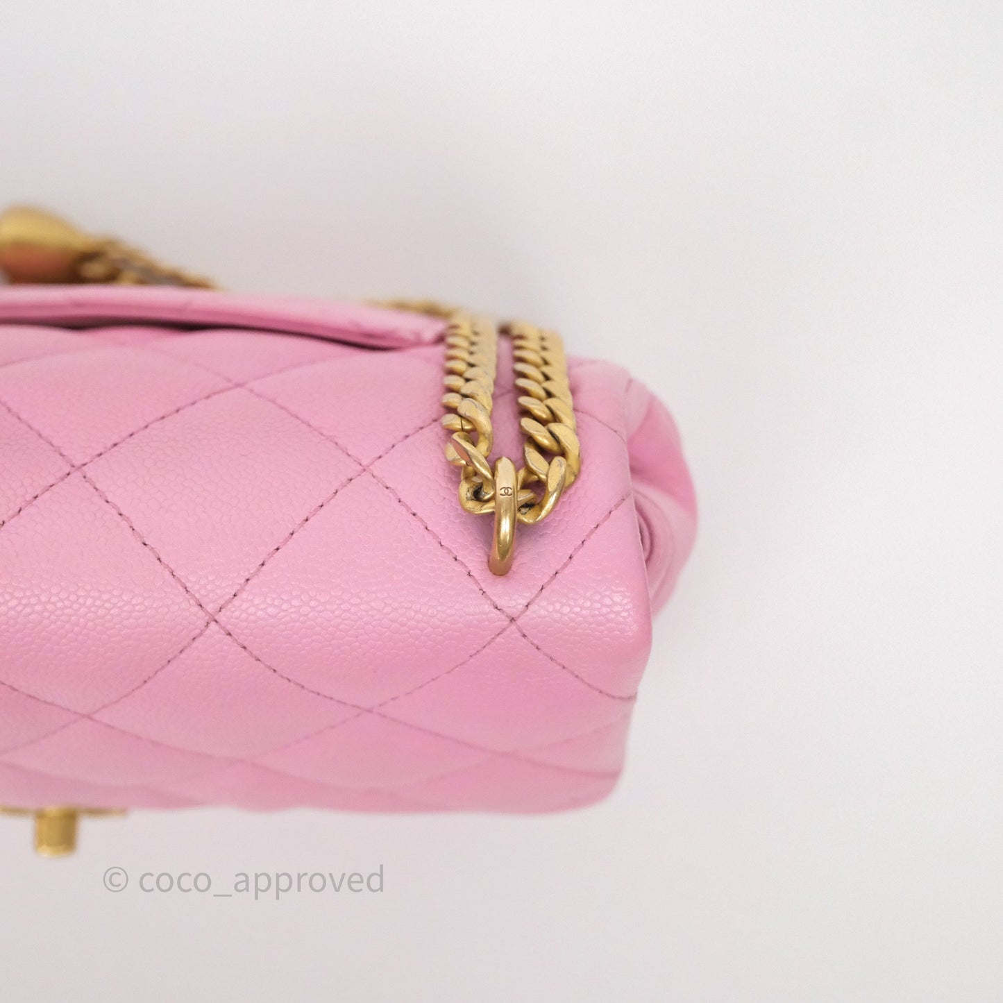 Chanel Large Flap Bag Heart Adjustable Chain Pink Caviar Aged Gold Hardware
