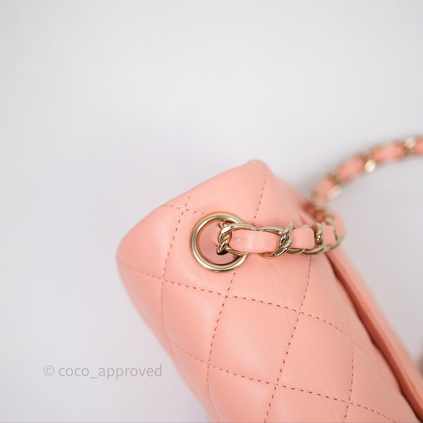 Chanel Mini Square Quilted Peach Lambskin Gold Hardware