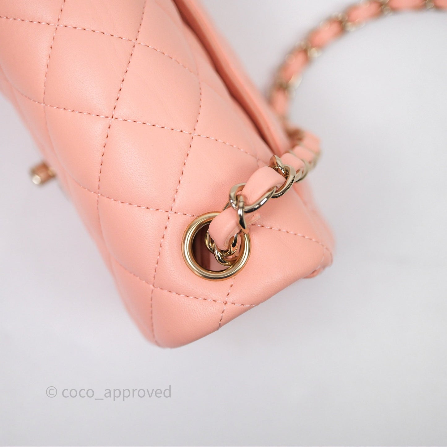 Chanel Mini Square Quilted Peach Lambskin Gold Hardware