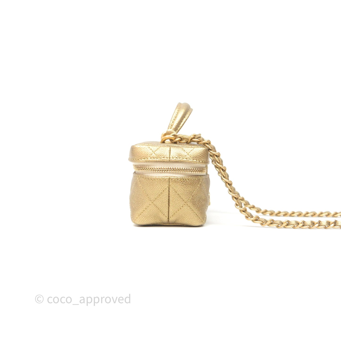 Chanel Quilted Mini Top Handle Vanity With Chain Gold Caviar Brushed Gold Hardware