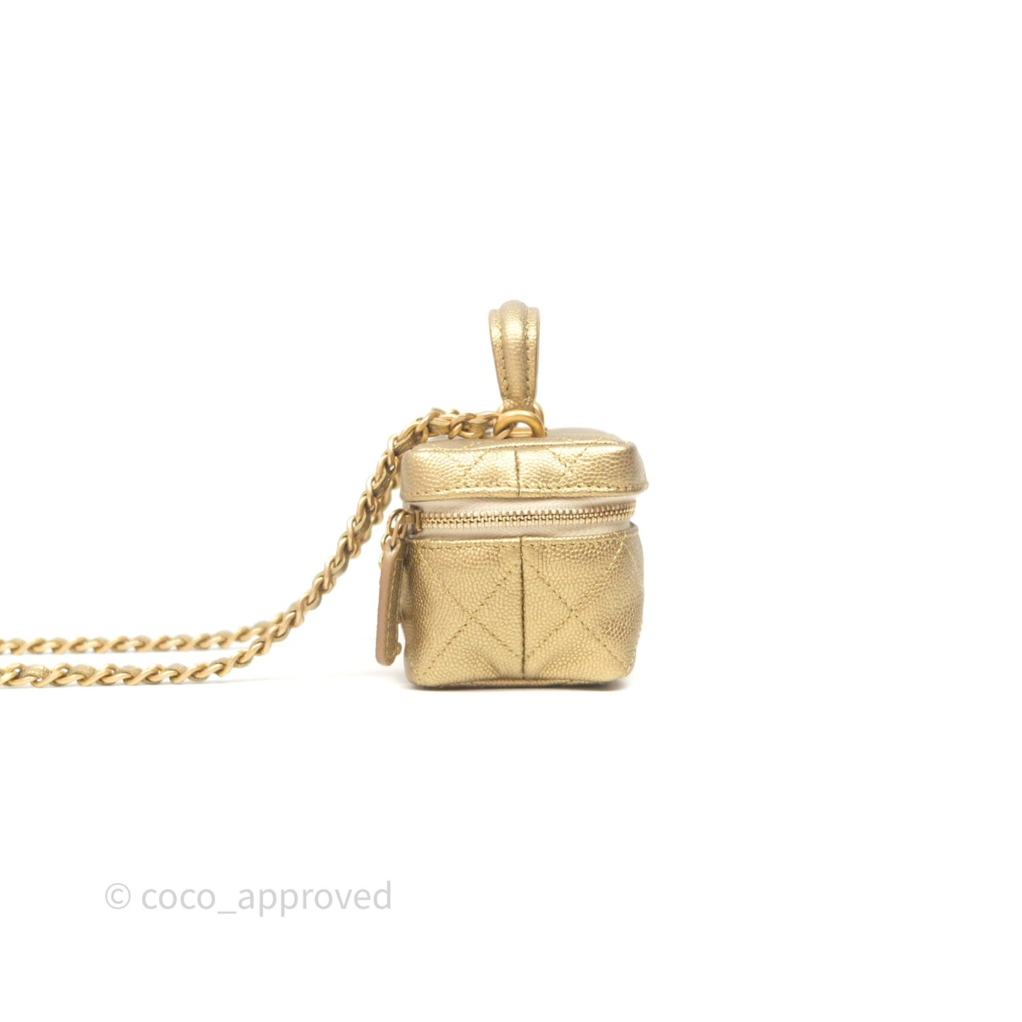 Chanel Quilted Mini Top Handle Vanity With Chain Gold Caviar Brushed Gold Hardware