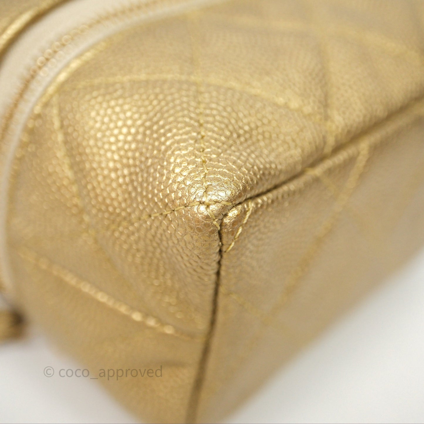 Chanel Quilted Mini Top Handle Vanity With Chain Gold Caviar Brushed Gold Hardware