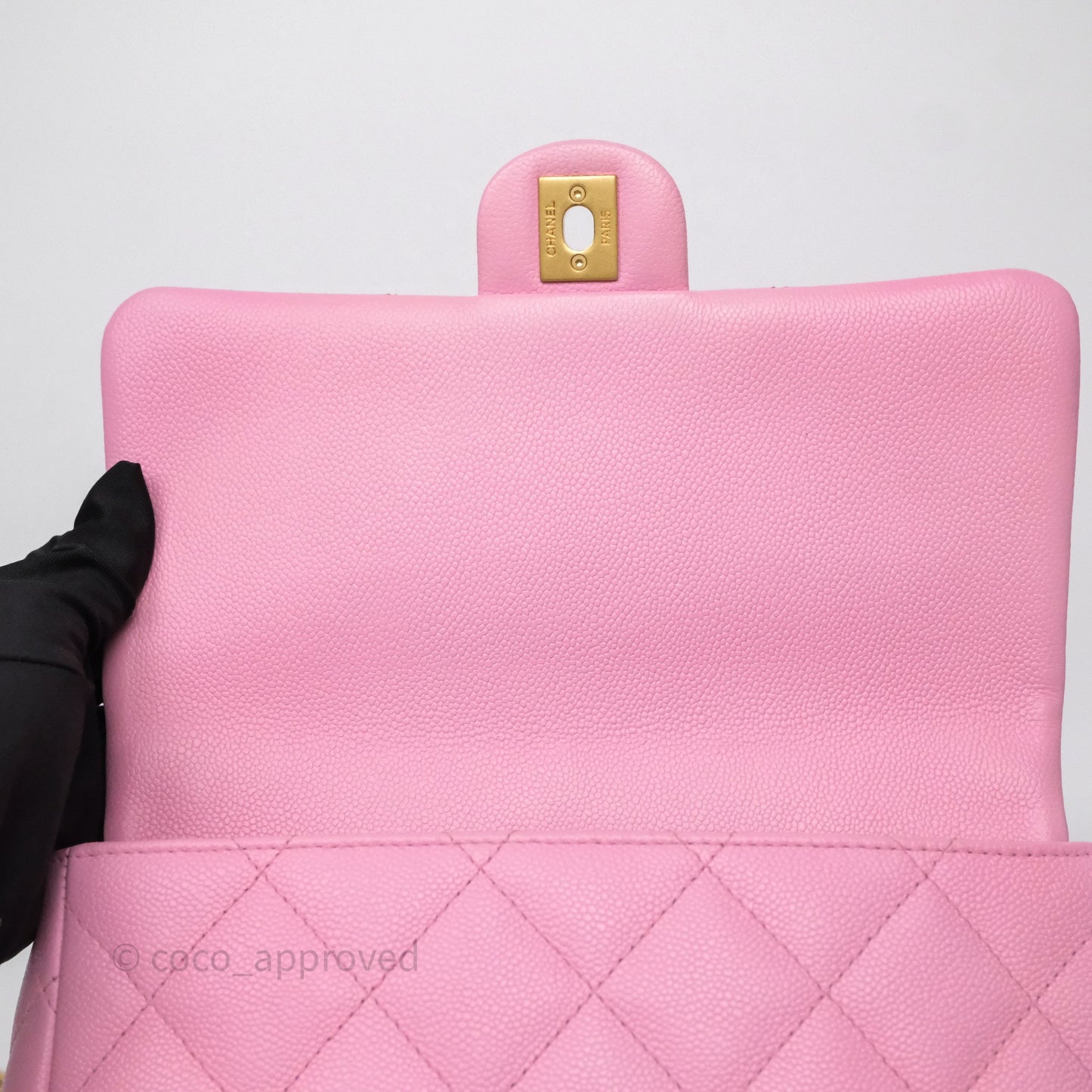 Chanel Large Flap Bag Heart Adjustable Chain Pink Caviar Aged Gold Hardware