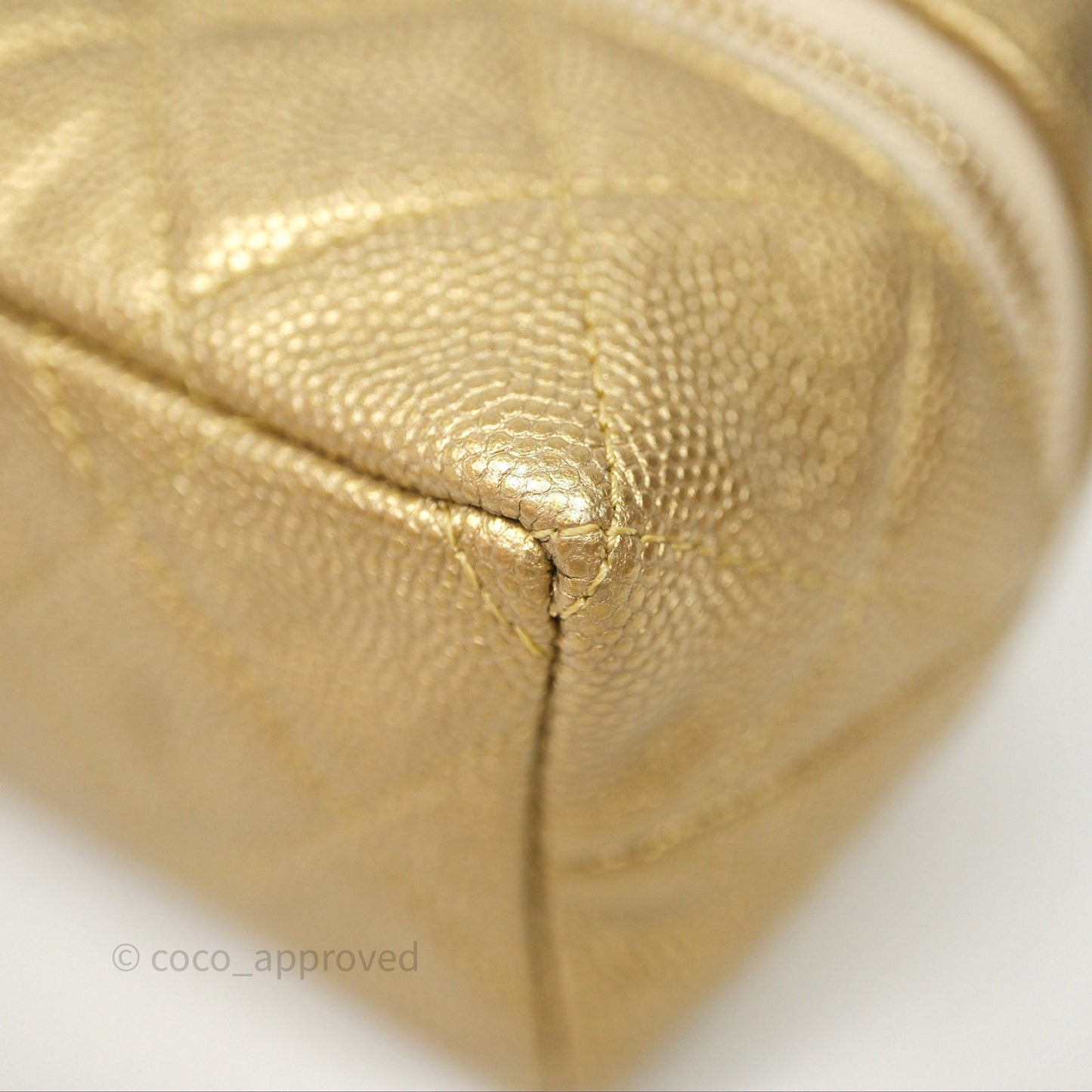Chanel Quilted Mini Top Handle Vanity With Chain Gold Caviar Brushed Gold Hardware
