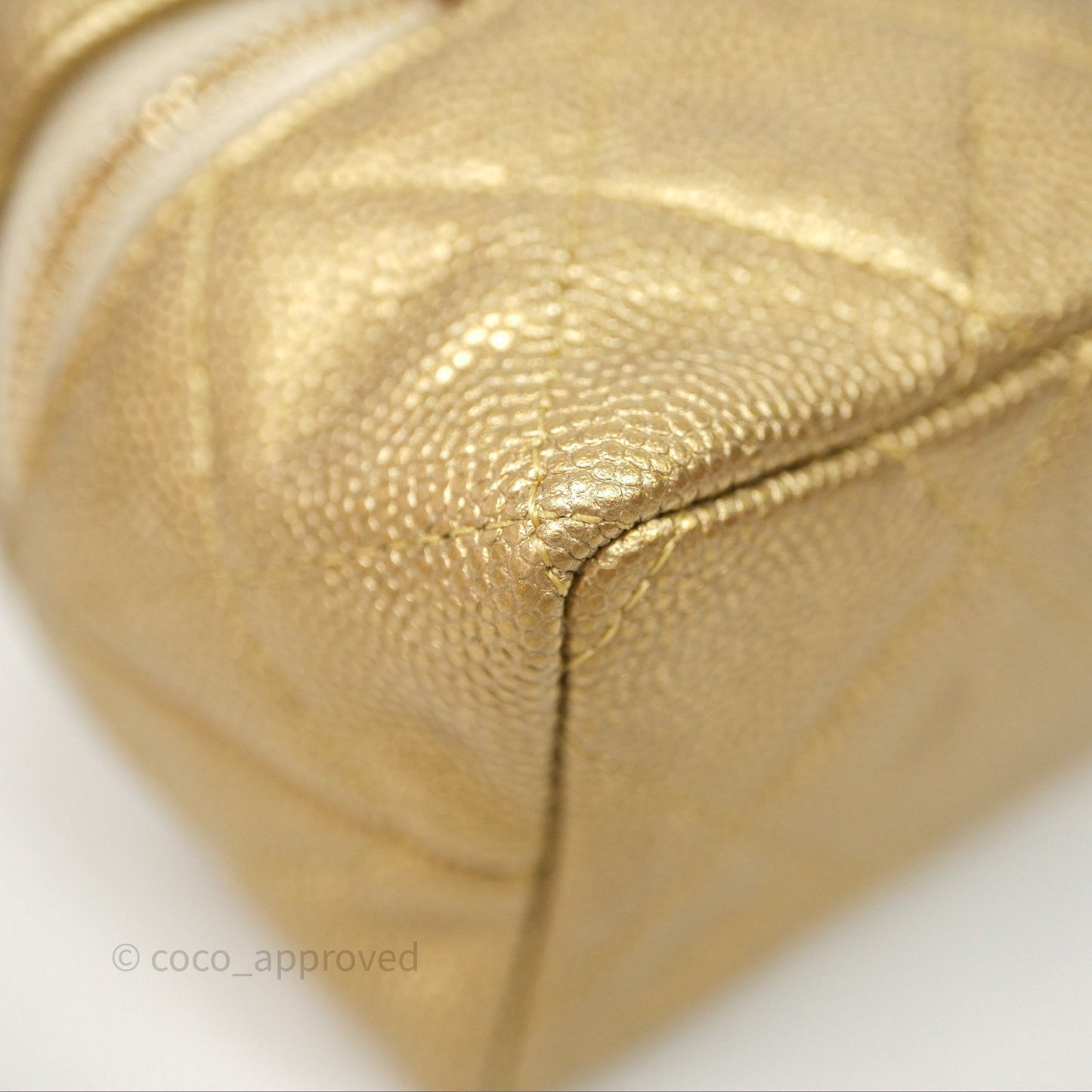 Chanel Quilted Mini Top Handle Vanity With Chain Gold Caviar Brushed Gold Hardware