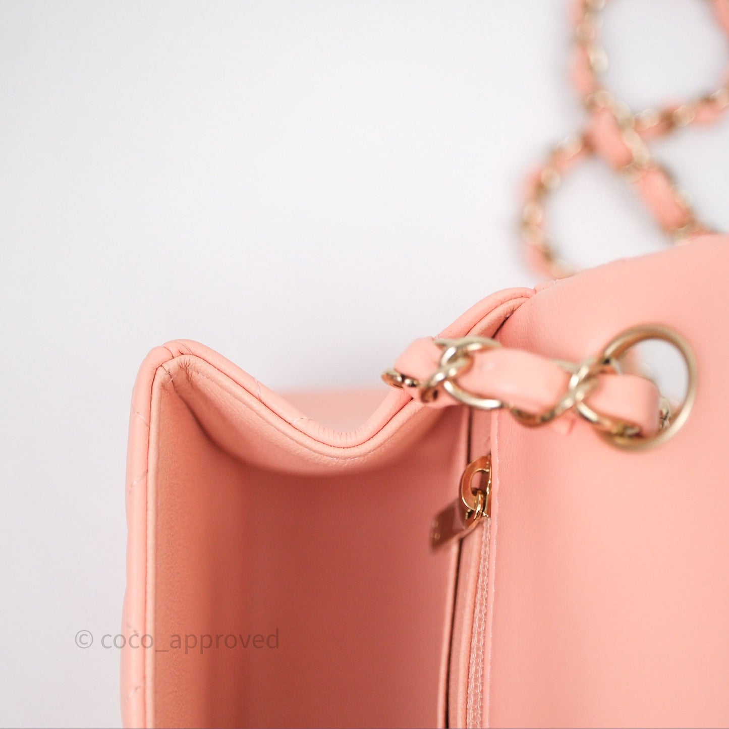 Chanel Mini Square Quilted Peach Lambskin Gold Hardware