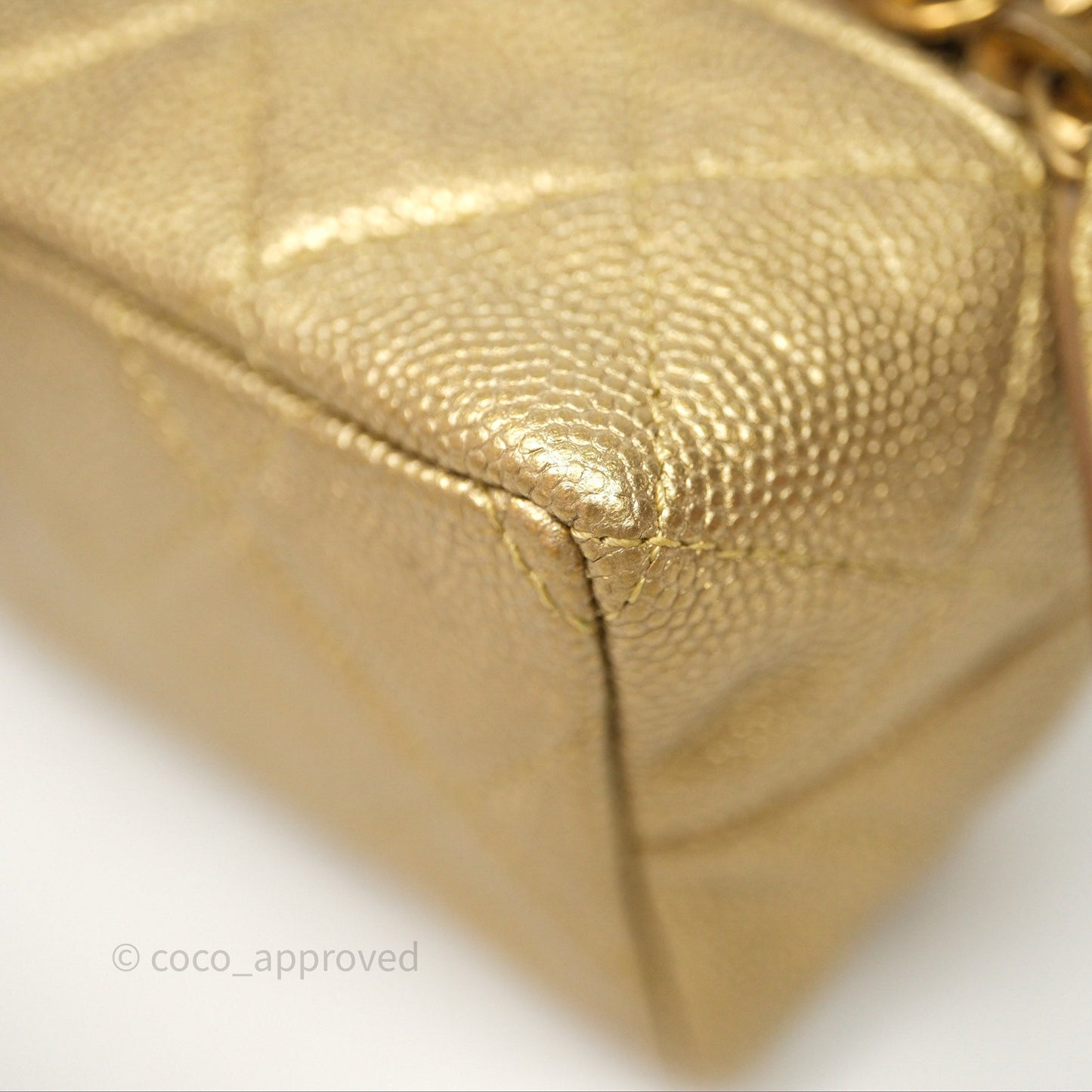 Chanel Quilted Mini Top Handle Vanity With Chain Gold Caviar Brushed Gold Hardware