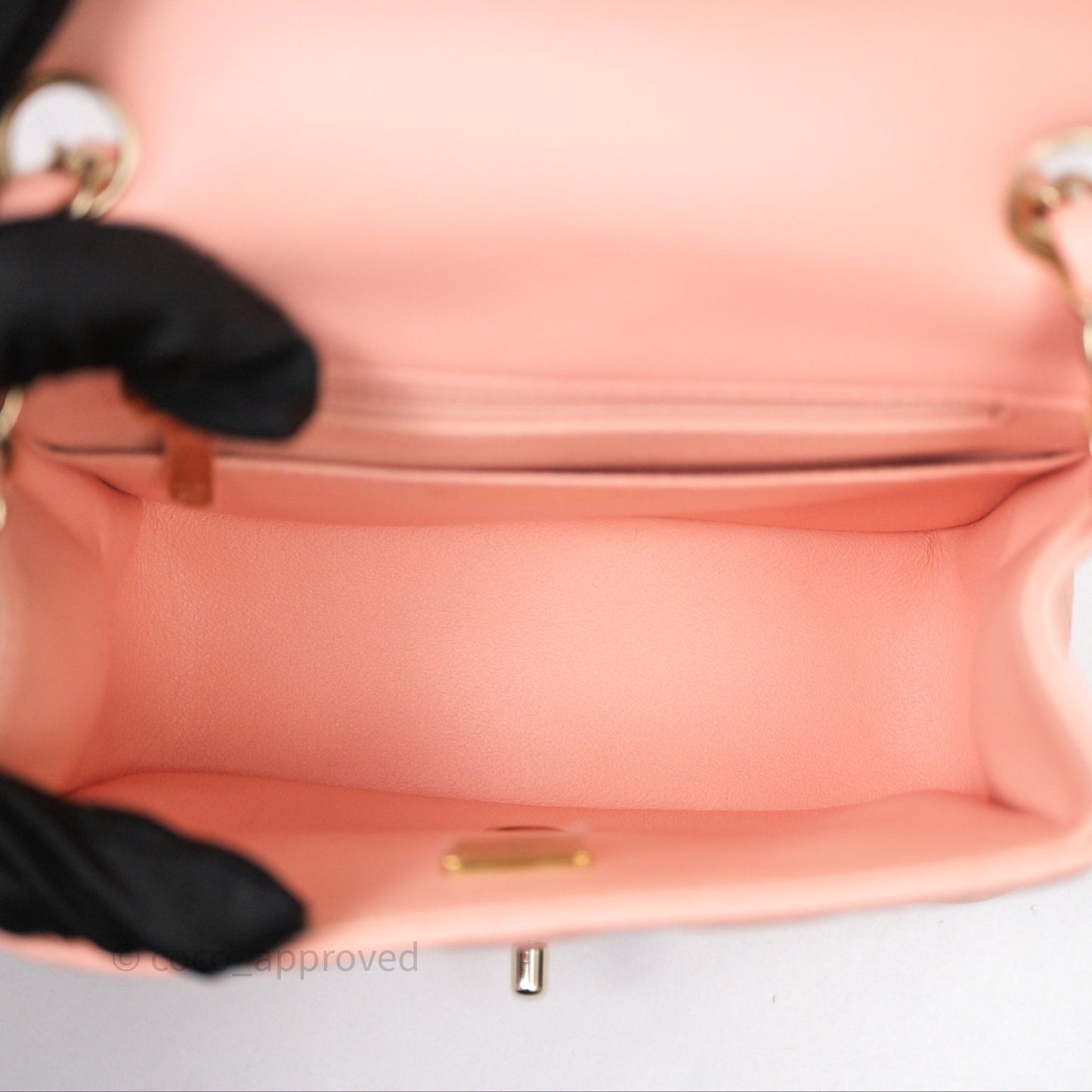Chanel Mini Square Quilted Peach Lambskin Gold Hardware