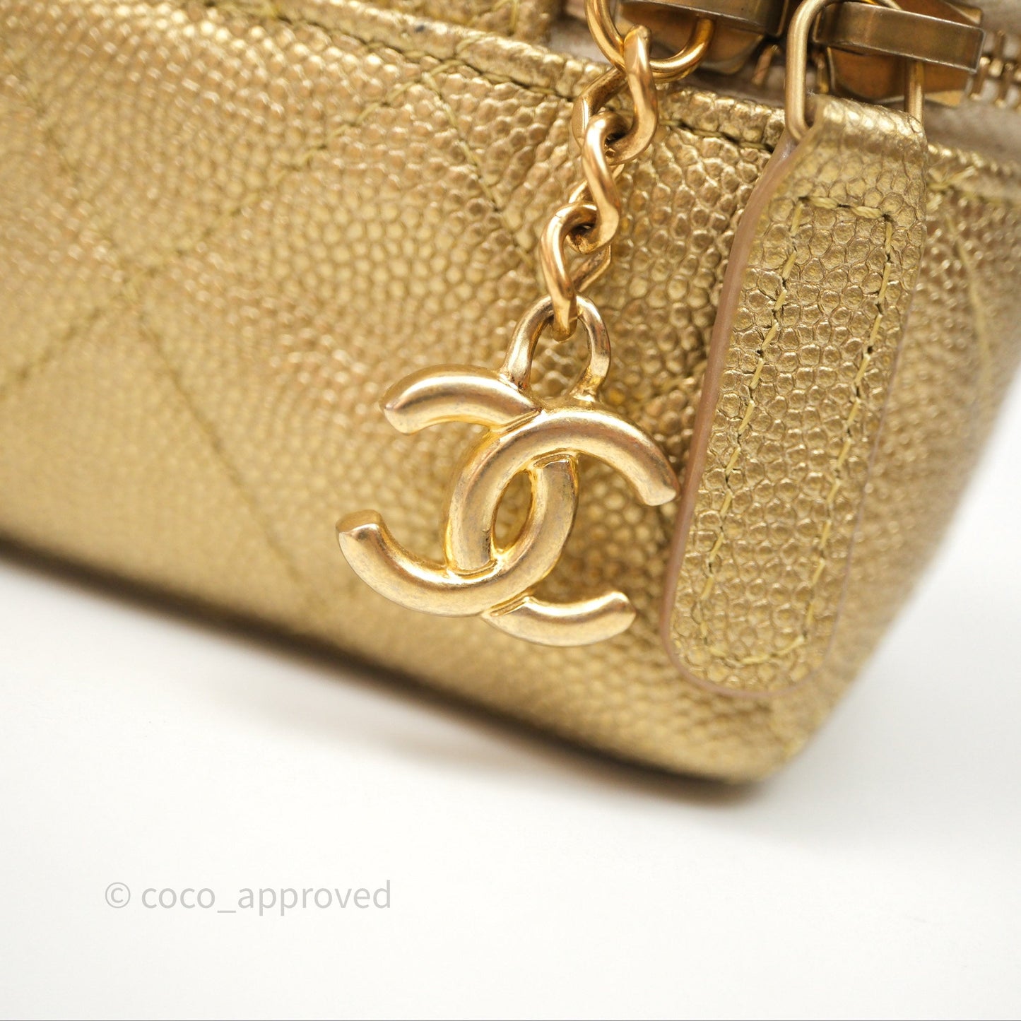 Chanel Quilted Mini Top Handle Vanity With Chain Gold Caviar Brushed Gold Hardware