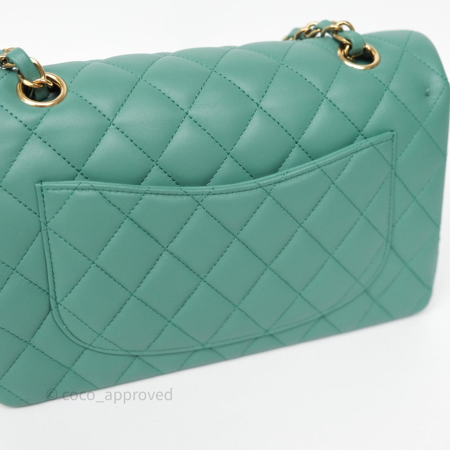 Chanel Small Classic Flap Quilted Green Lambskin Gold Hardware