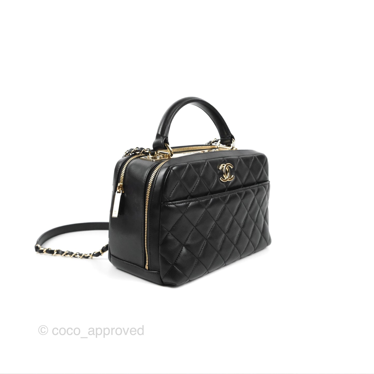 Chanel Quilted Small Trendy CC Bowling Bag Black Lambskin Gold Hardware