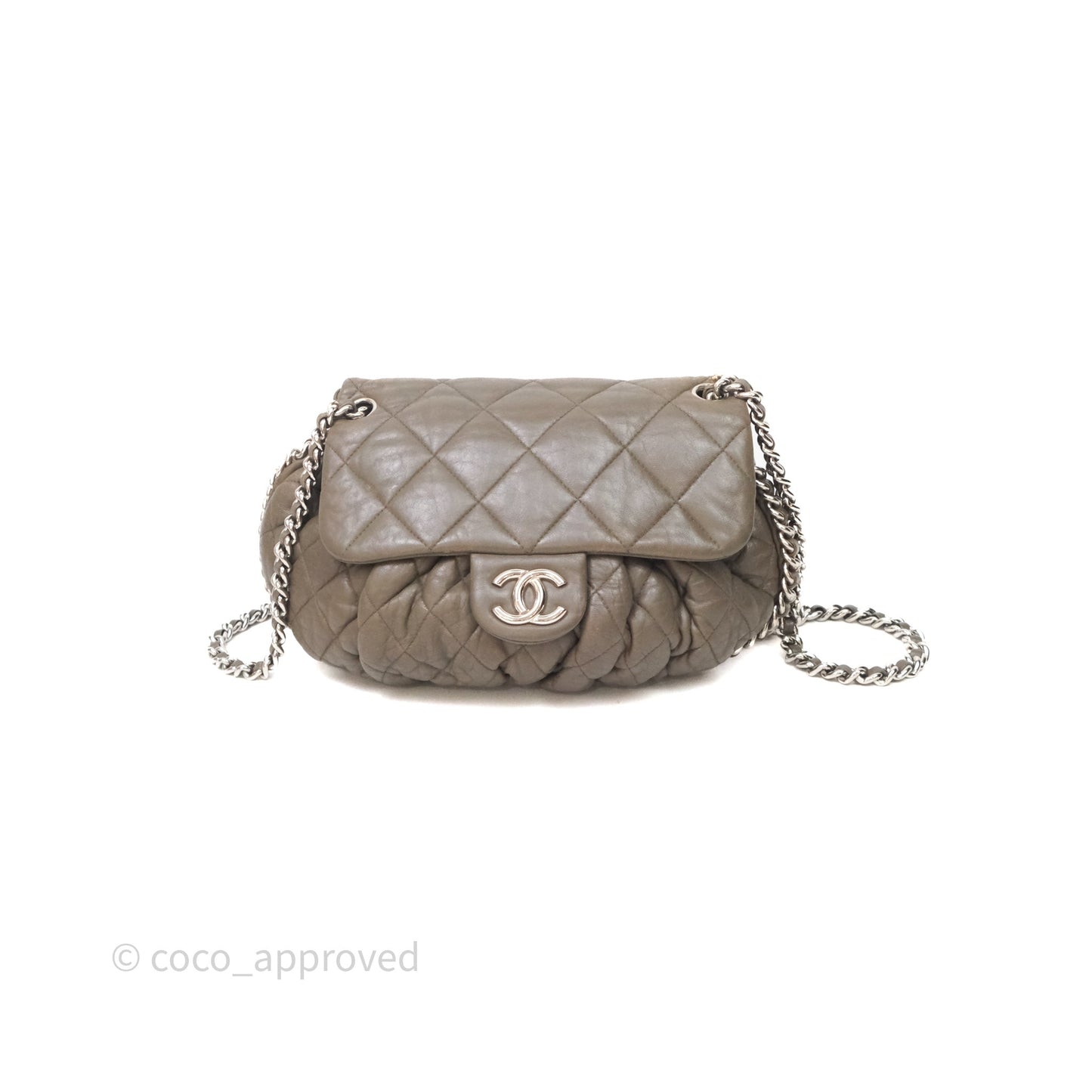Chanel Medium Chain Around Flap Bag Taupe Brown Calfskin Silver Hardware