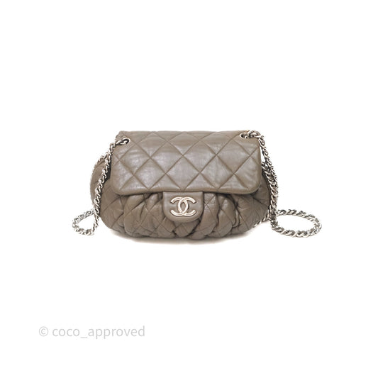 Chanel Medium Chain Around Flap Bag Taupe Brown Calfskin Silver Hardware