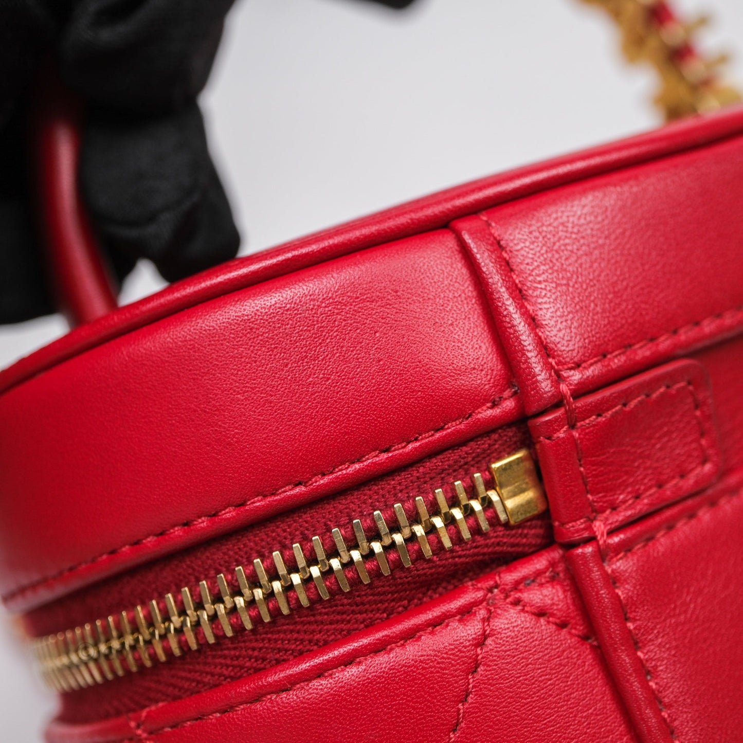 Chanel CC Vanity Case Red Calfskin Aged Gold Hardware