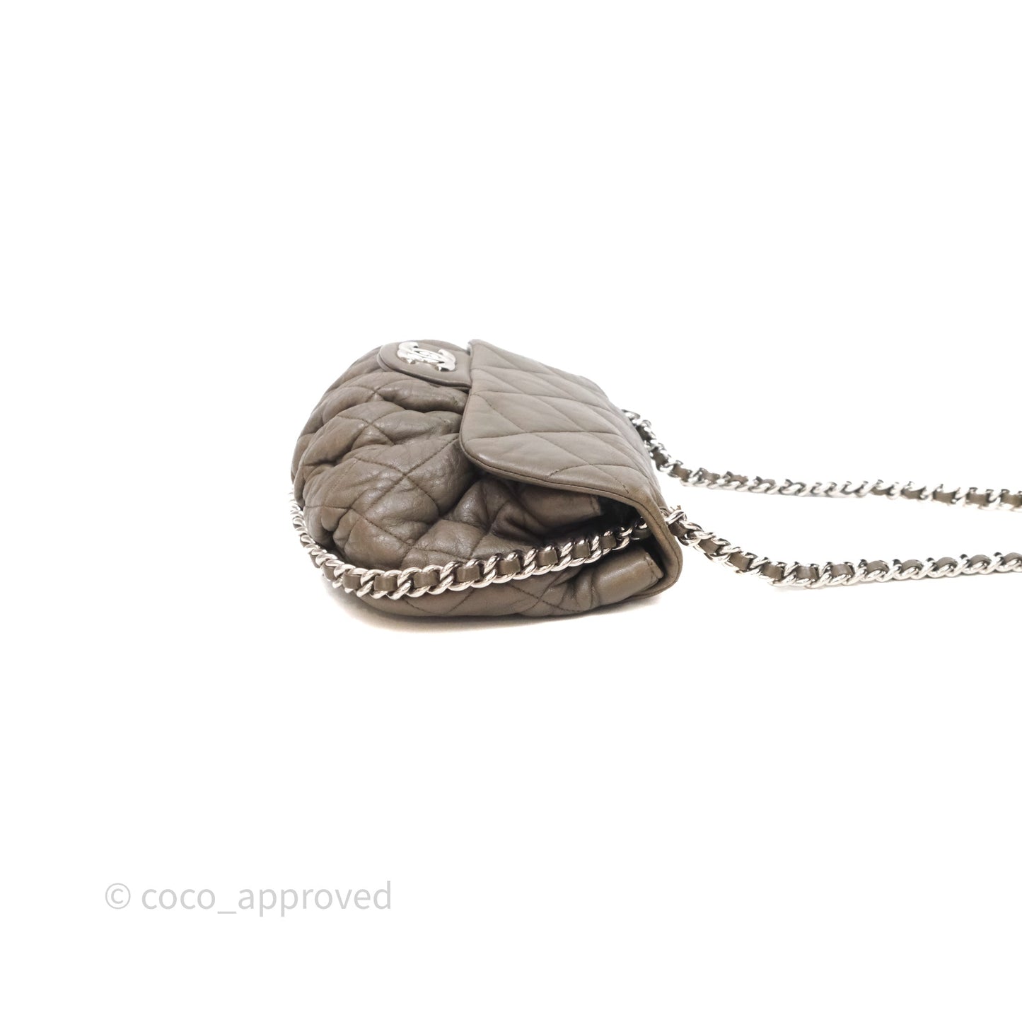 Chanel Medium Chain Around Flap Bag Taupe Brown Calfskin Silver Hardware