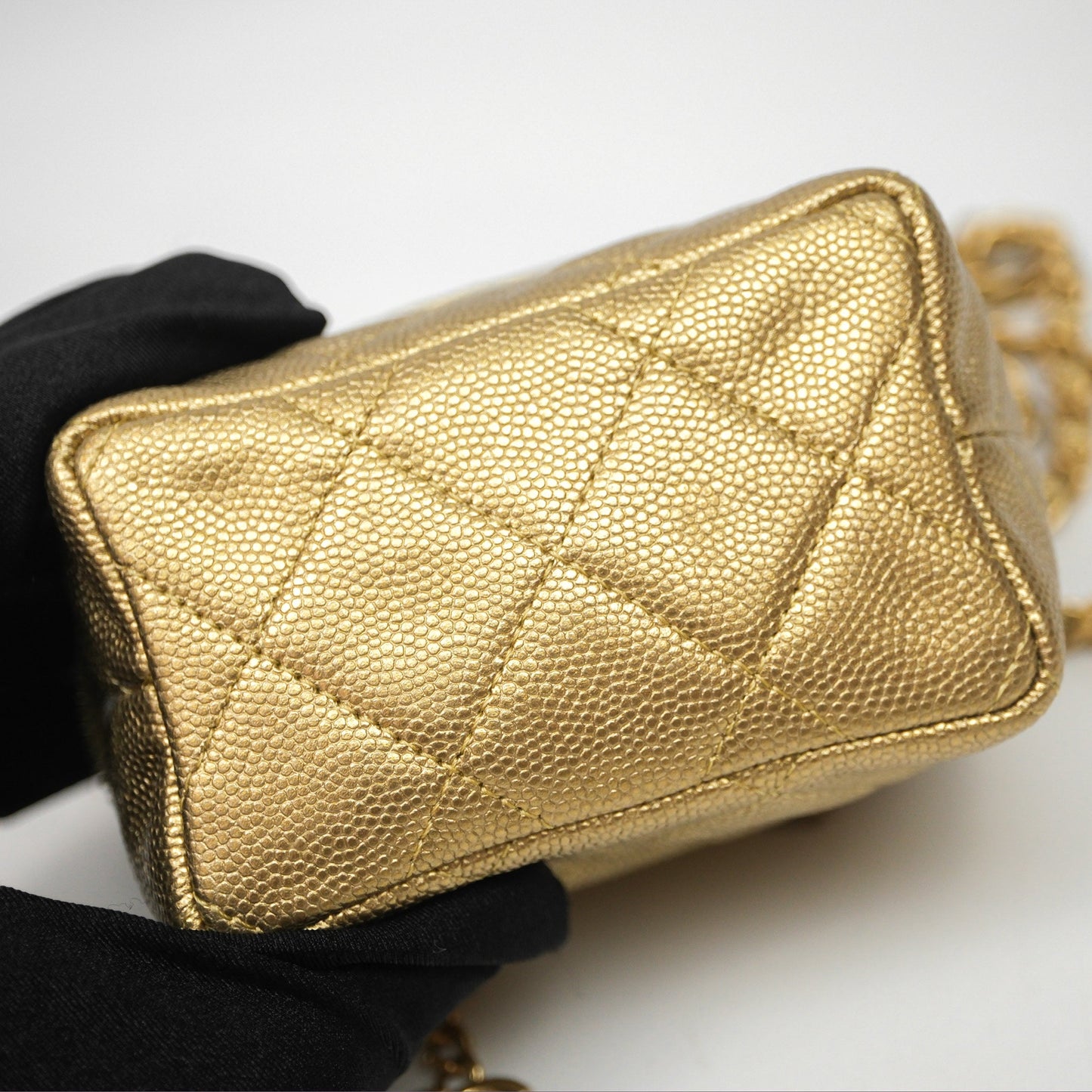 Chanel Quilted Mini Top Handle Vanity With Chain Gold Caviar Brushed Gold Hardware