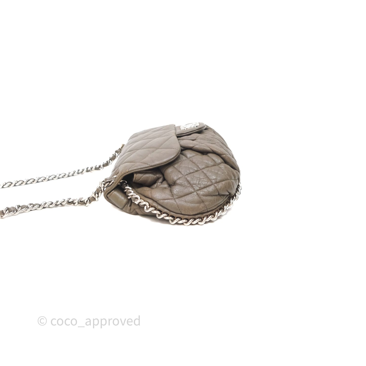 Chanel Medium Chain Around Flap Bag Taupe Brown Calfskin Silver Hardware