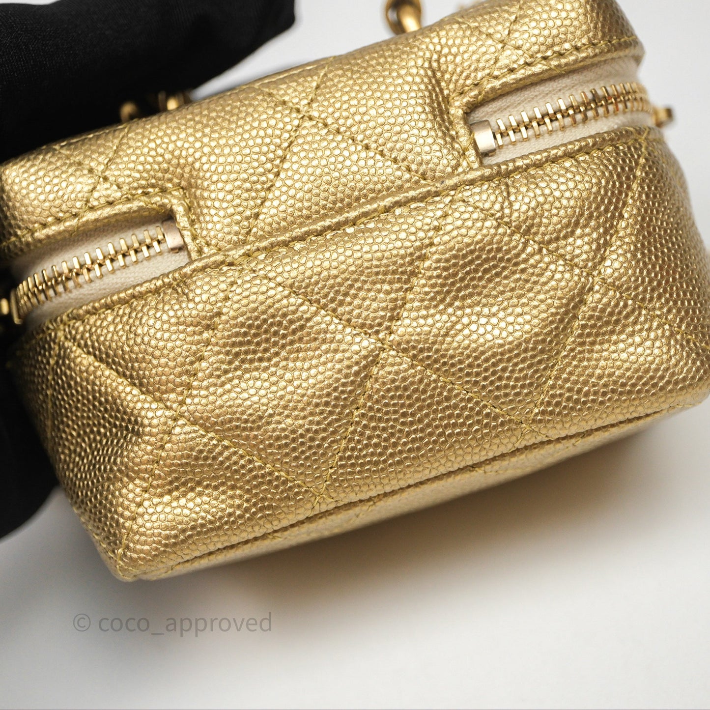 Chanel Quilted Mini Top Handle Vanity With Chain Gold Caviar Brushed Gold Hardware